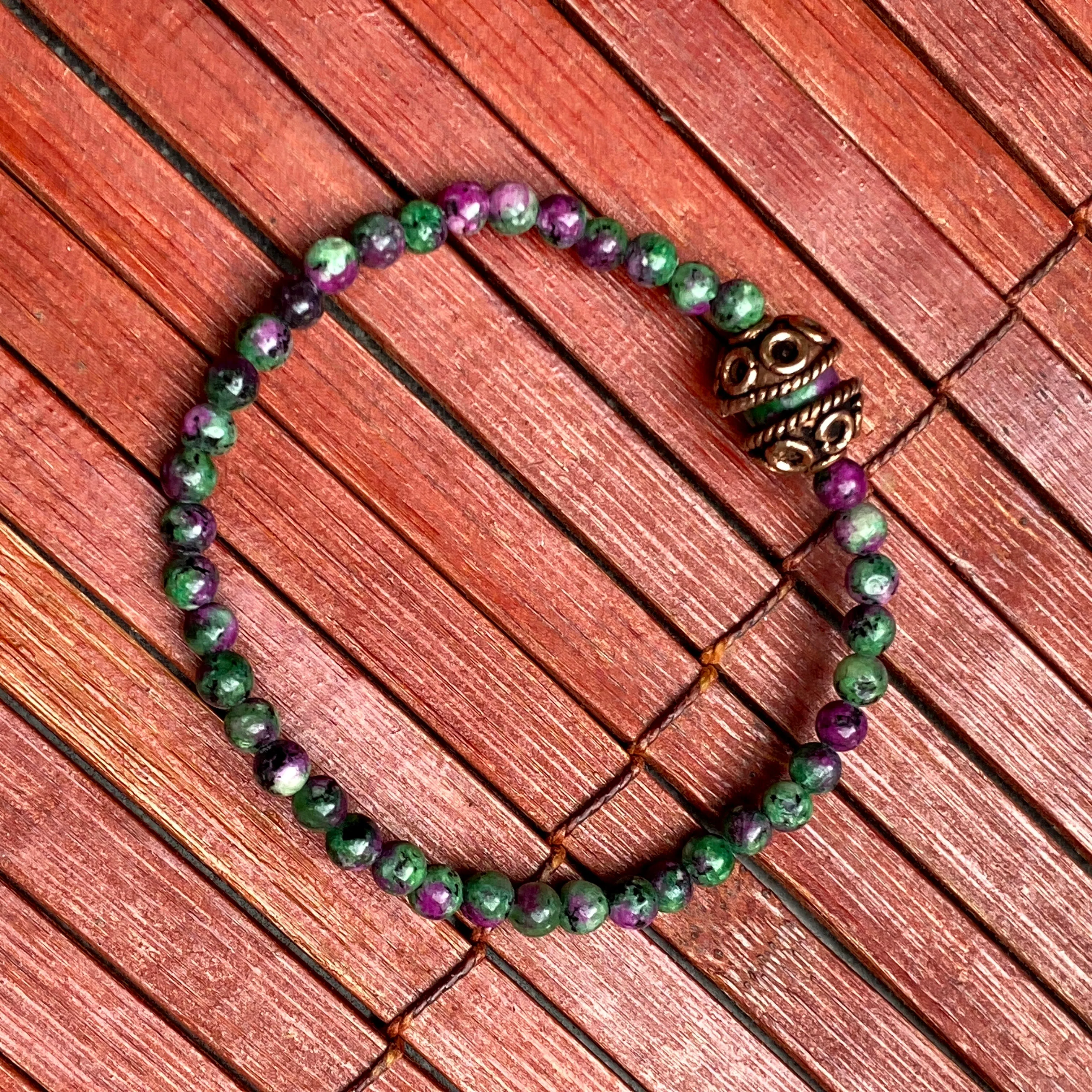 Ruby Zoisite and Copper Beaded Bracelet