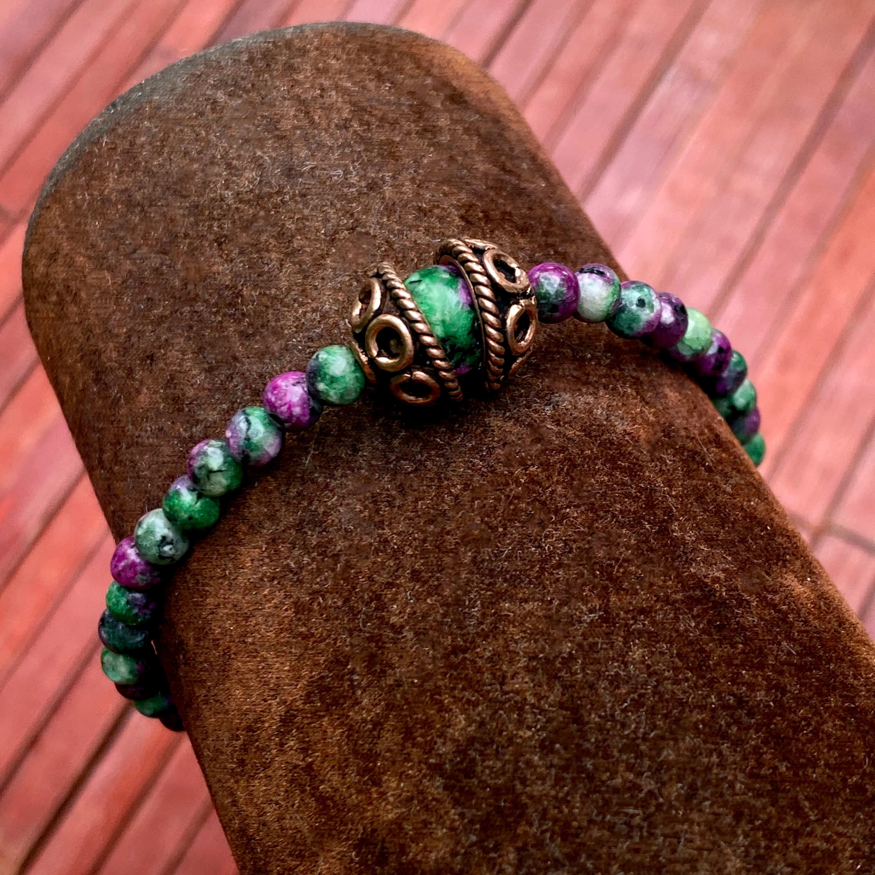 Ruby Zoisite and Copper Beaded Bracelet