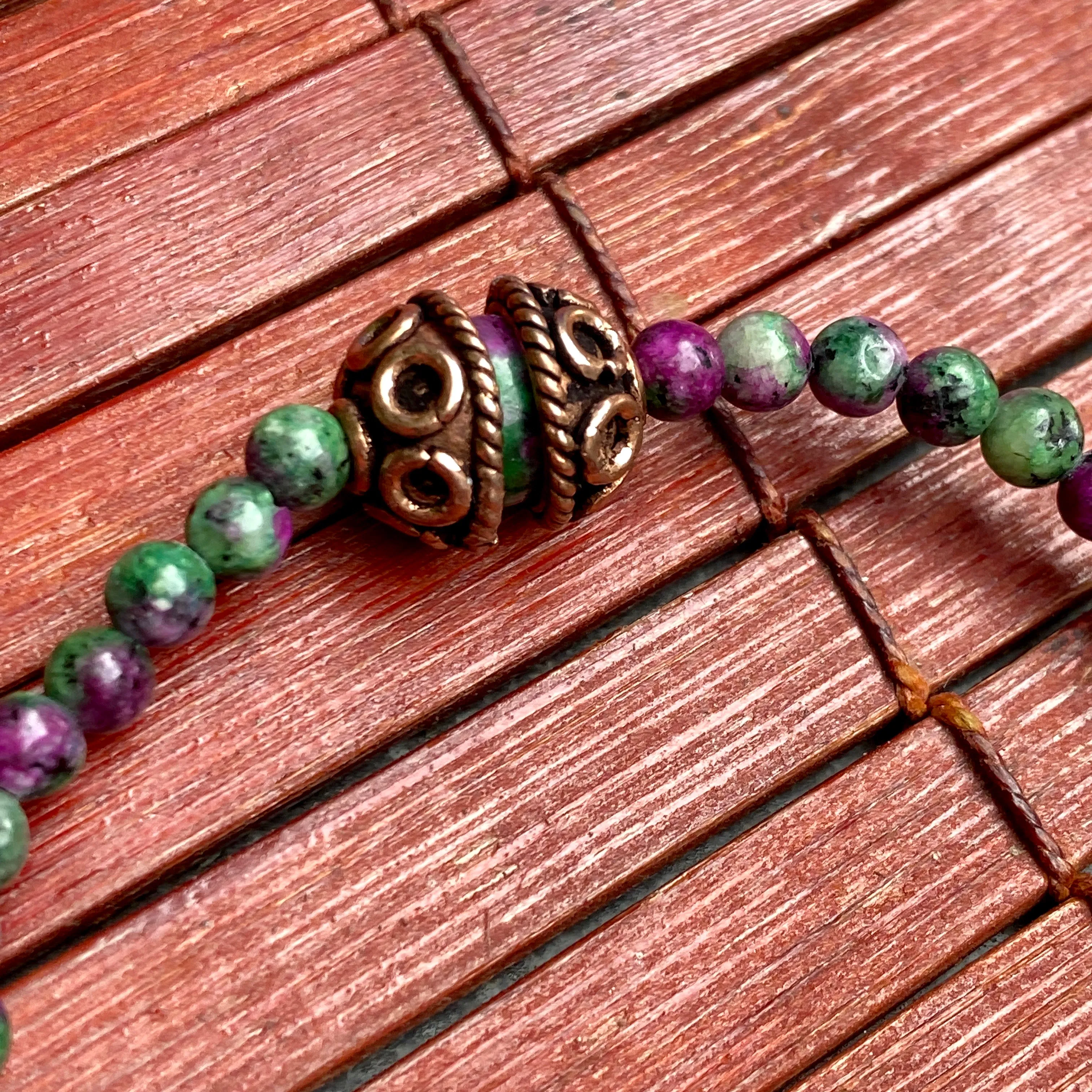 Ruby Zoisite and Copper Beaded Bracelet