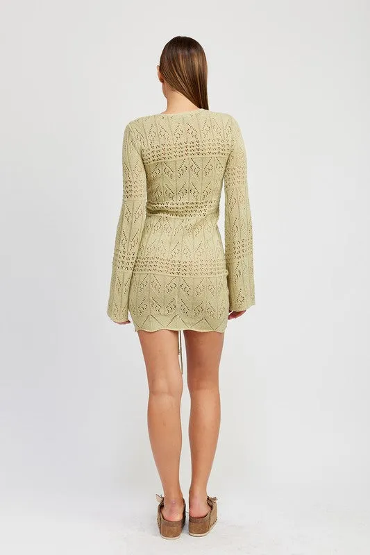 RUCHED CROCHET MINI DRESS