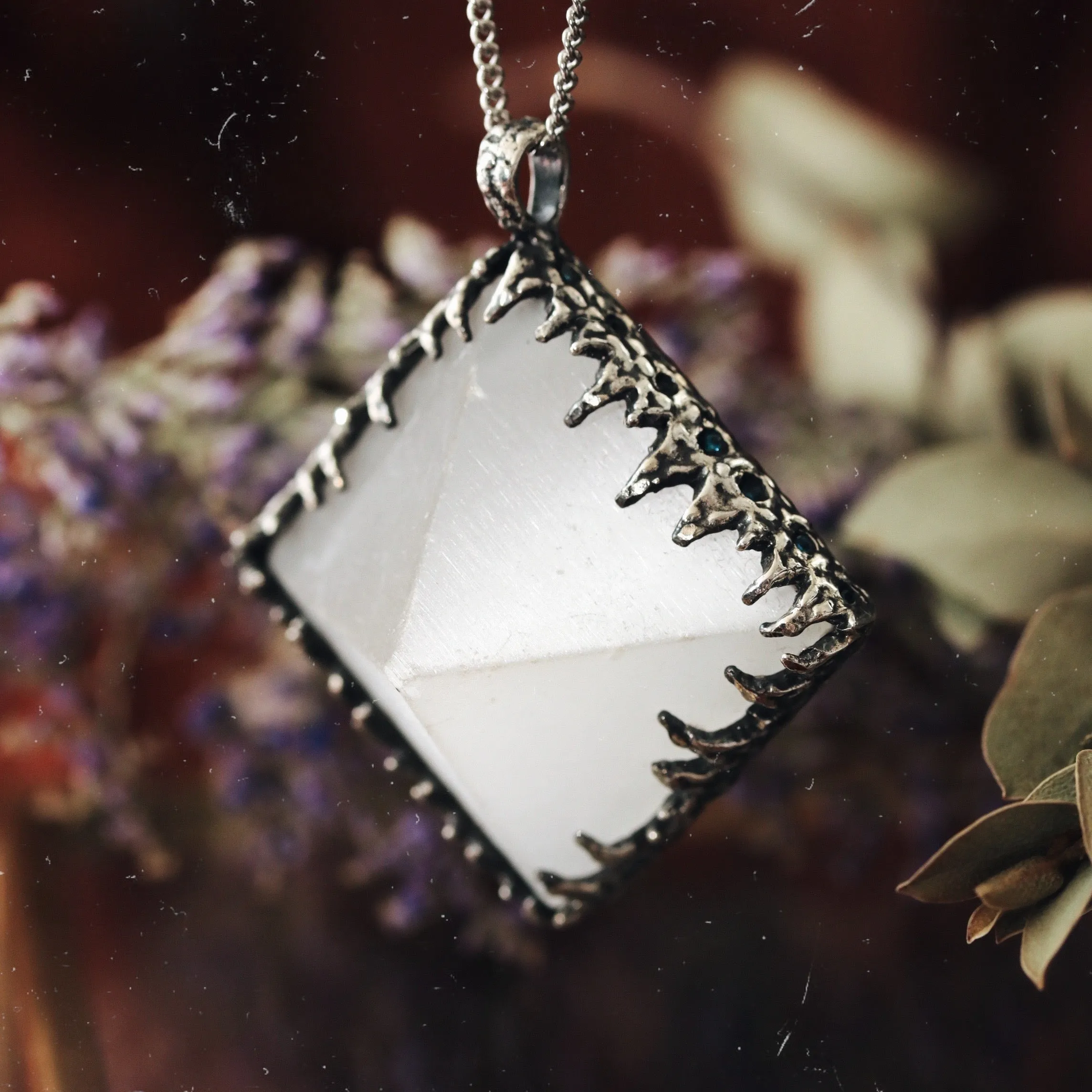 Sacred Selenite Icicle Crystal Pyramid Necklace #13