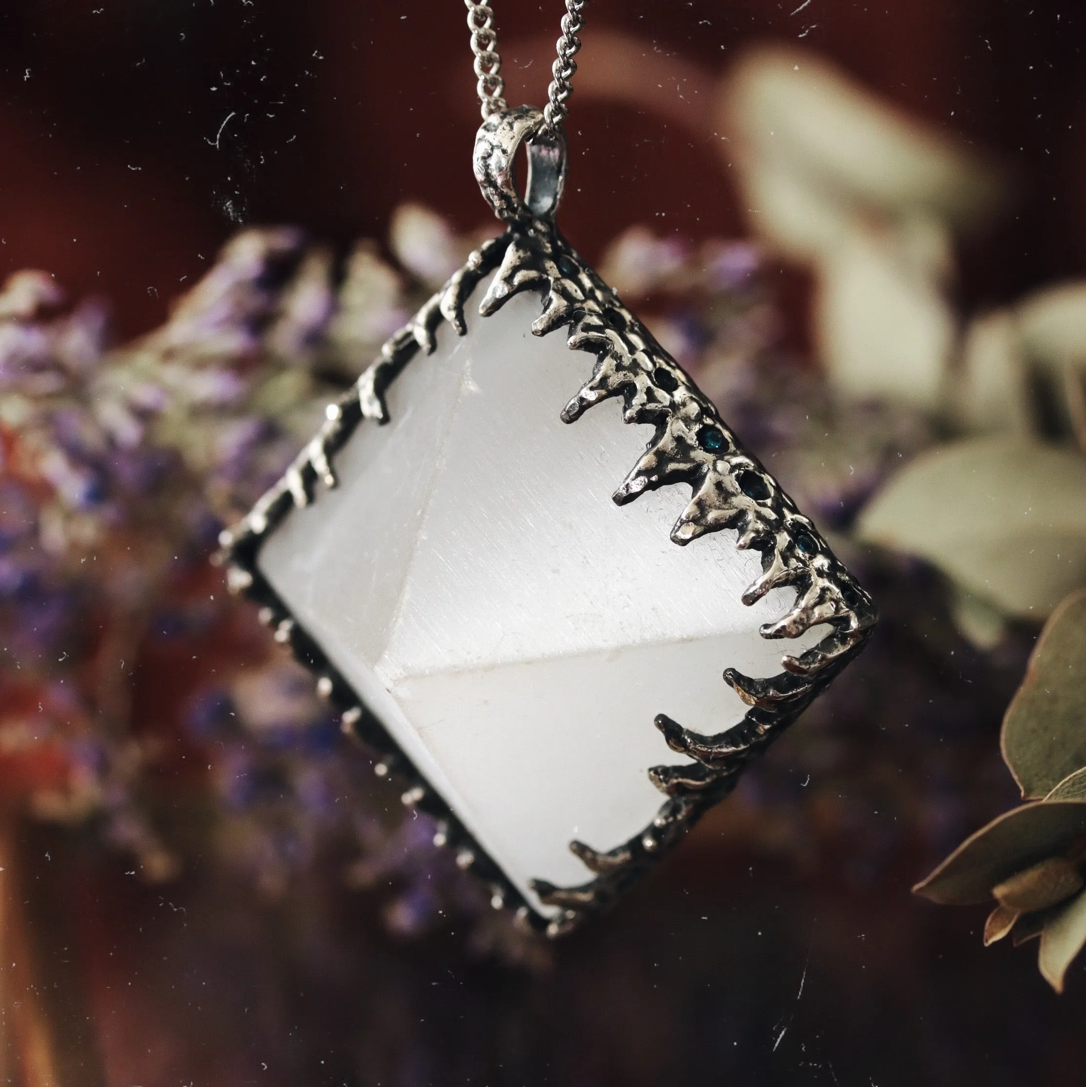 Sacred Selenite Icicle Crystal Pyramid Necklace #13