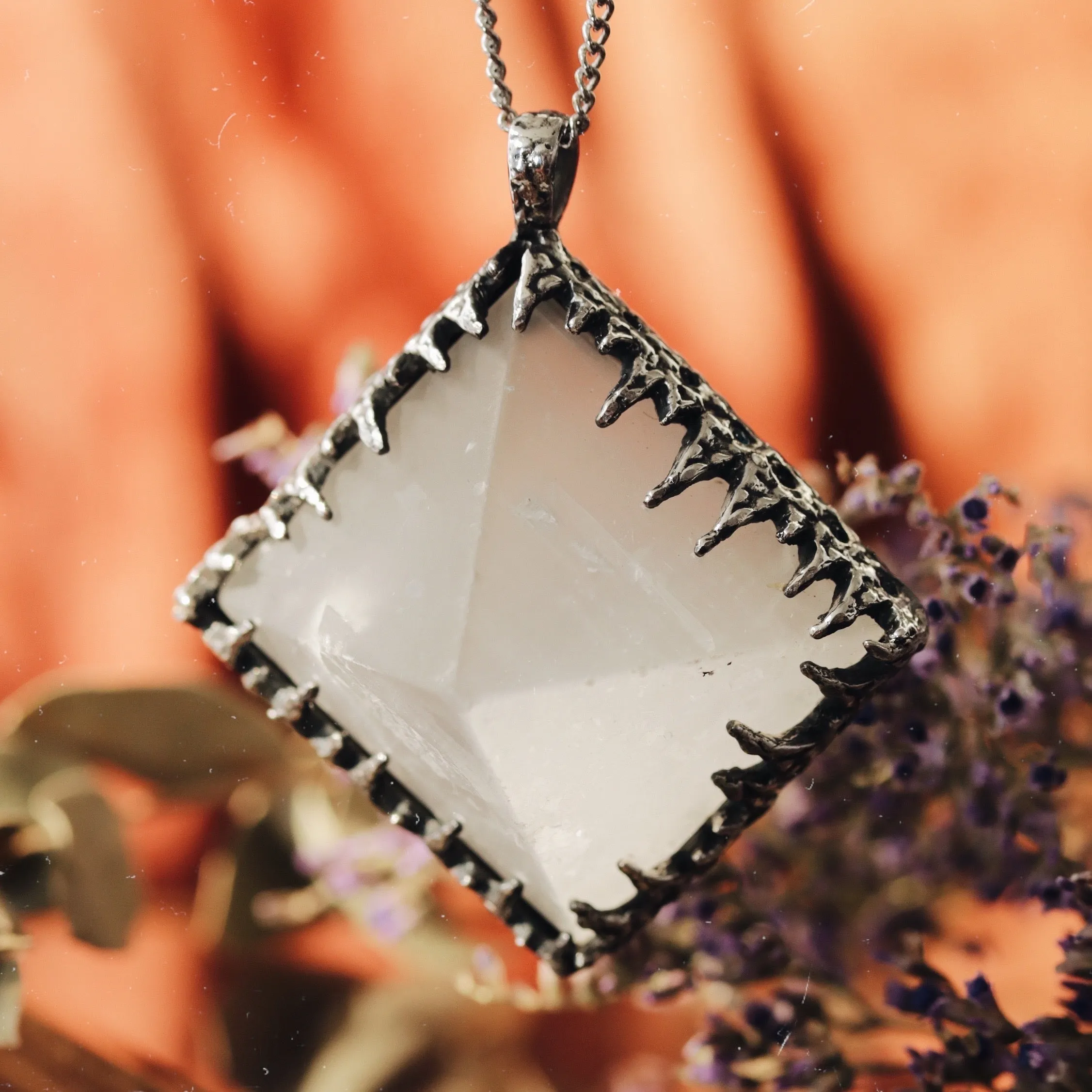 Sacred Selenite Icicle Crystal Pyramid Necklace #17