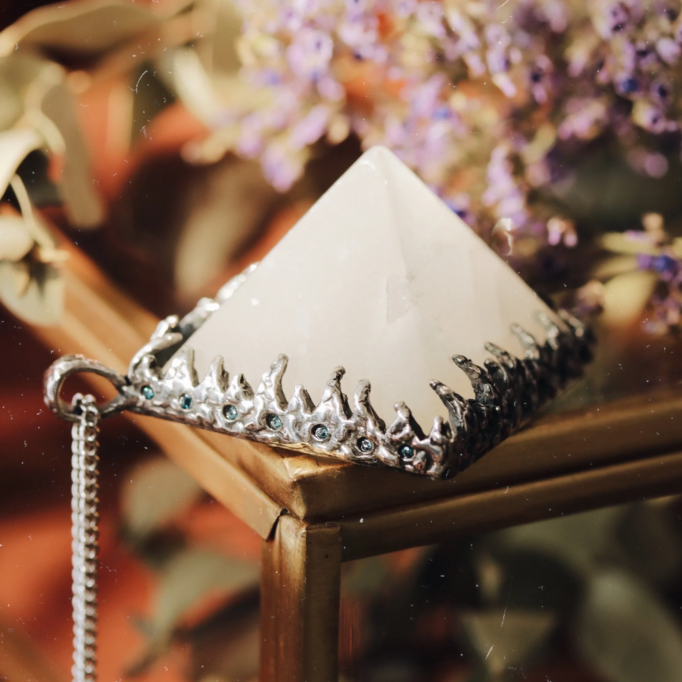 Sacred Selenite Icicle Crystal Pyramid Necklace #17