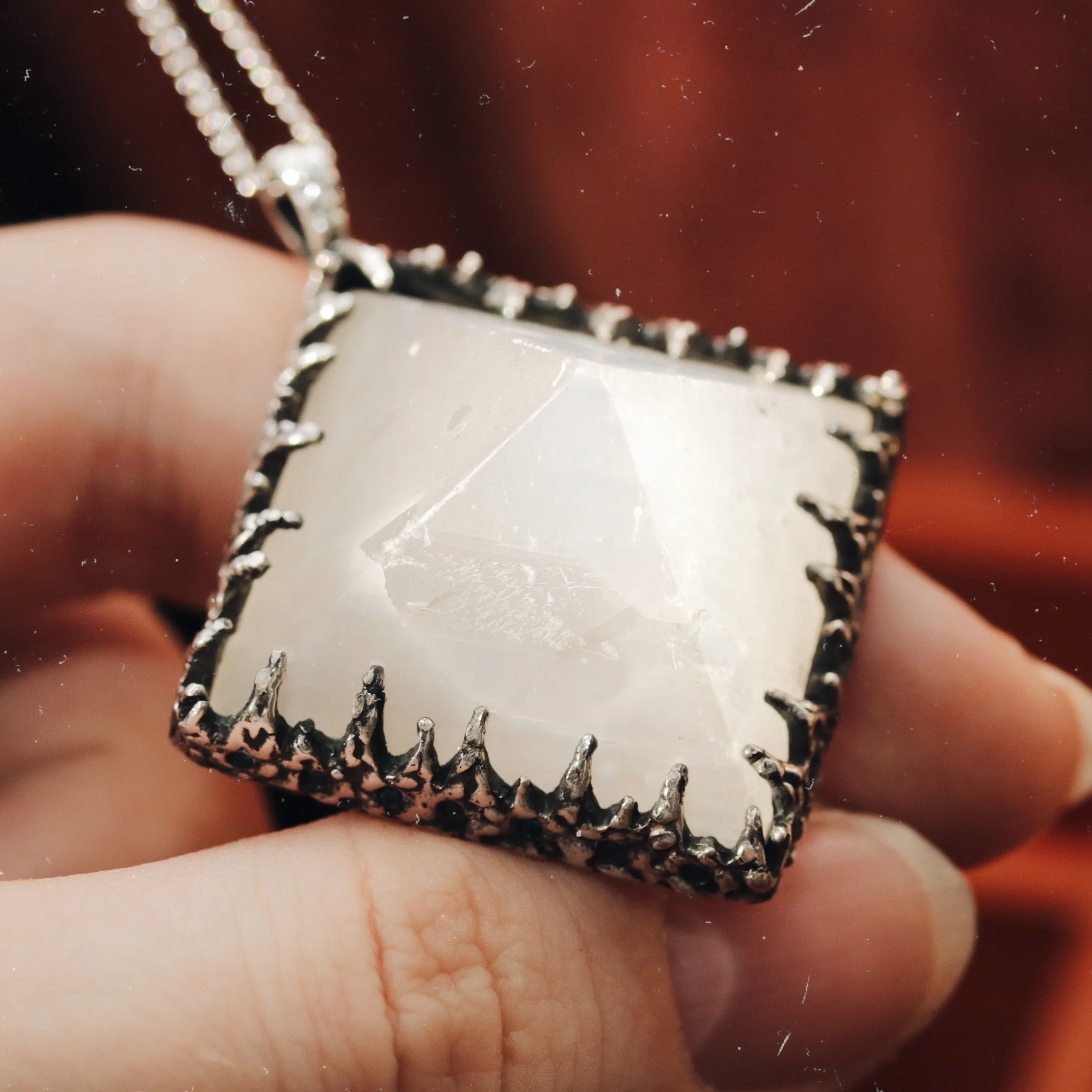 Sacred Selenite Icicle Crystal Pyramid Necklace #17