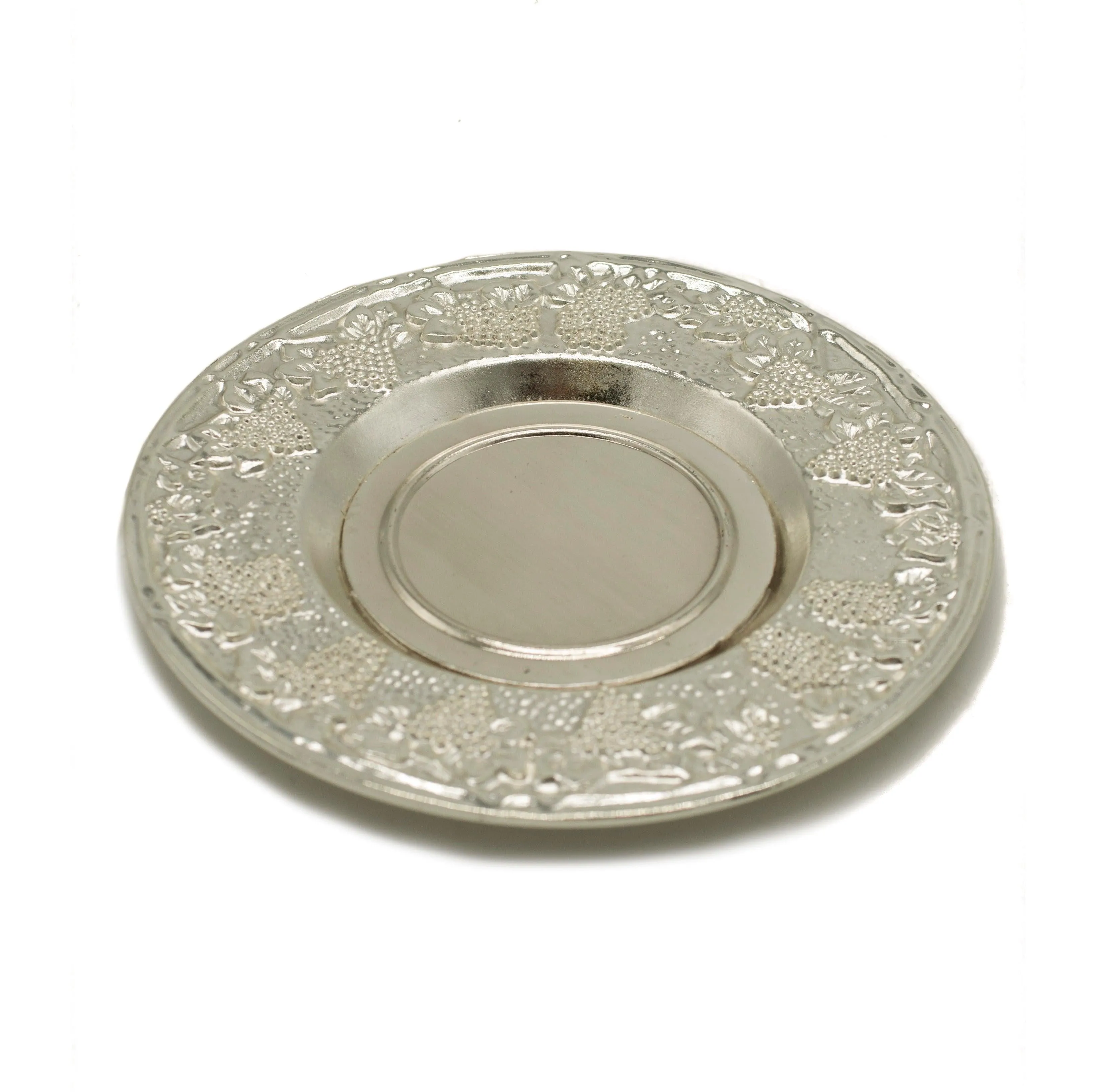 Shabbat Kiddush Metal Cup and Plate Silver Plated Jerusalem Design