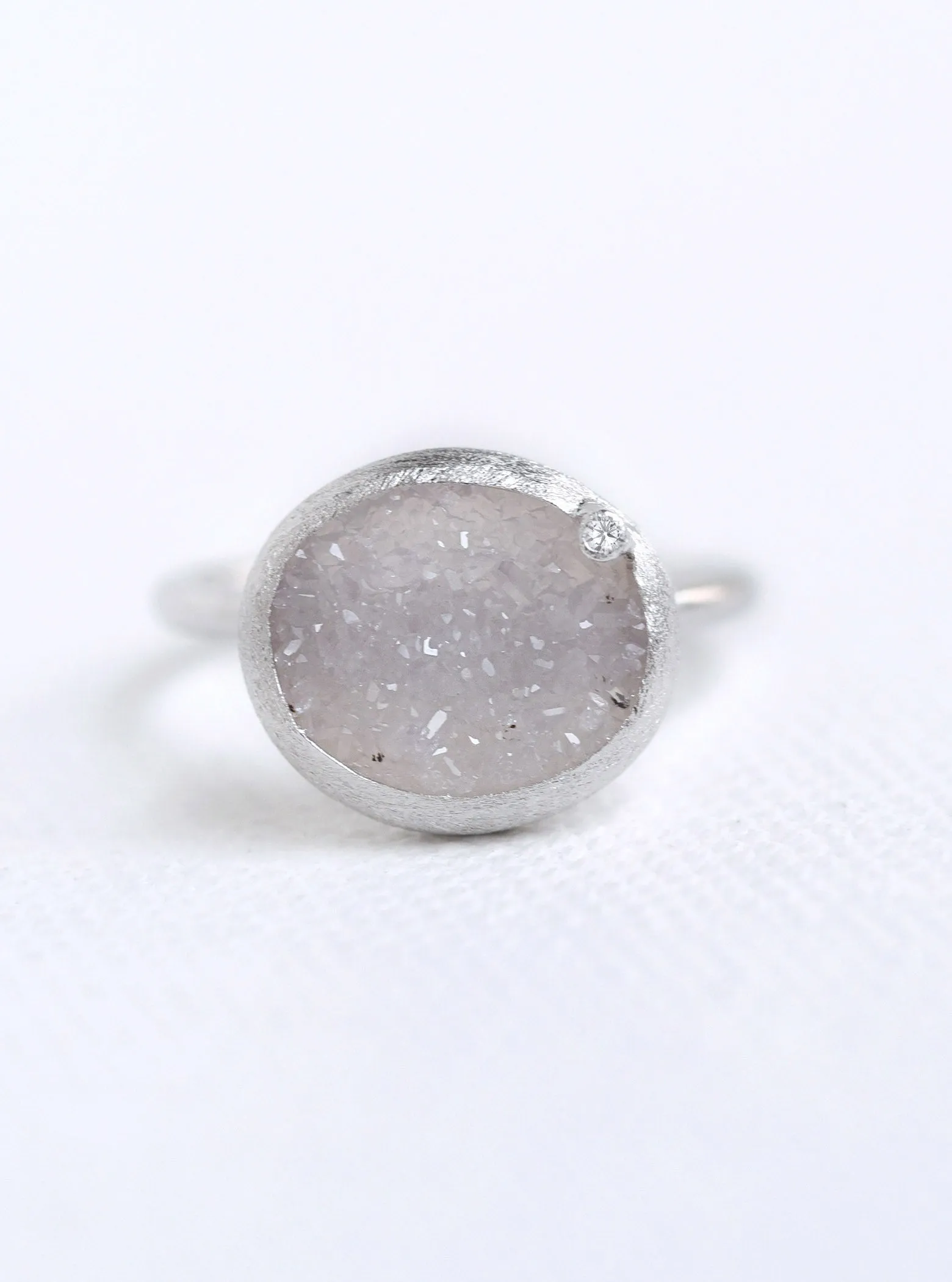 Shining Druzy Small Oval With Genuine Diamond Ring