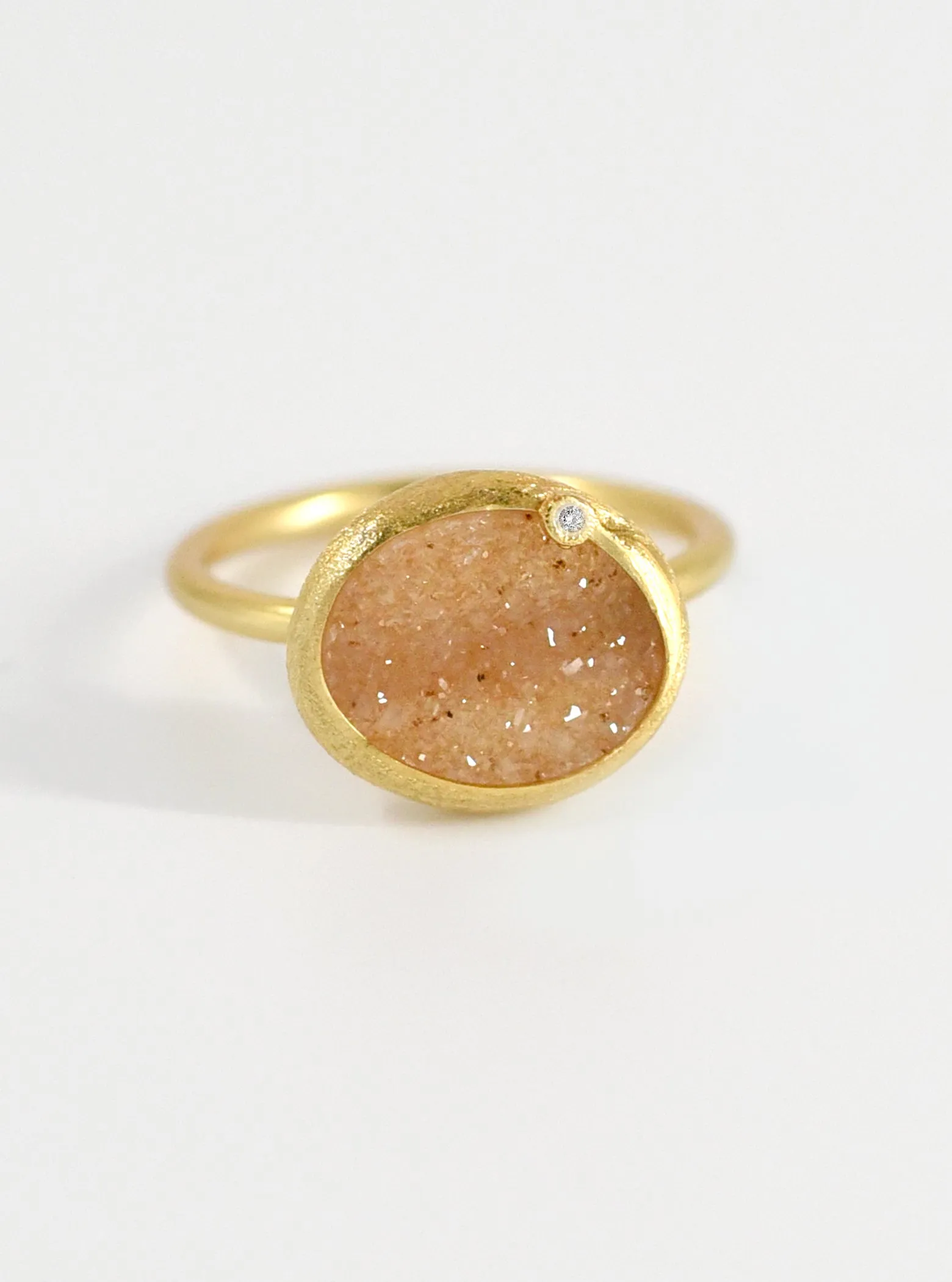 Shining Druzy Small Oval With Genuine Diamond Ring