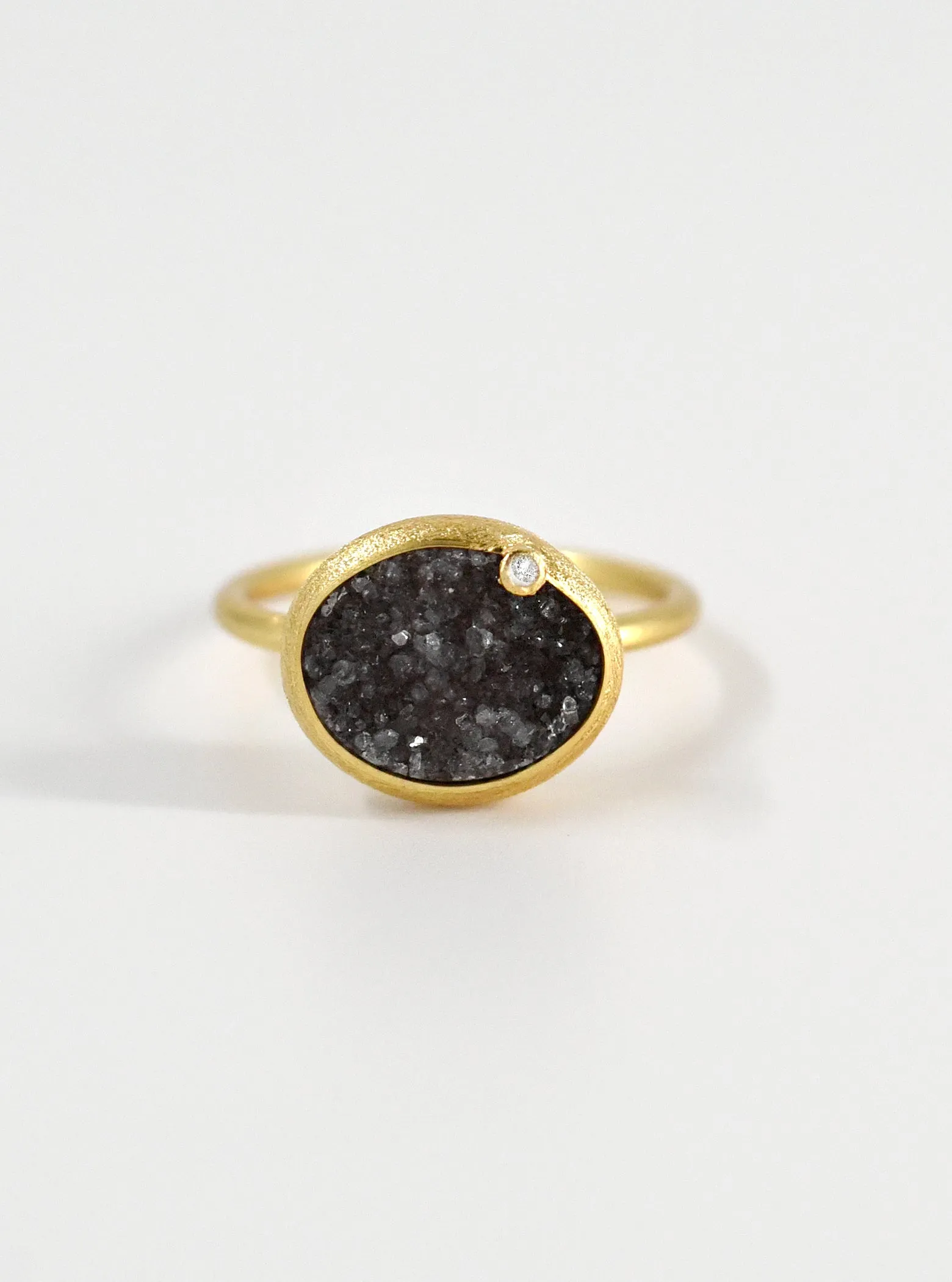 Shining Druzy Small Oval With Genuine Diamond Ring