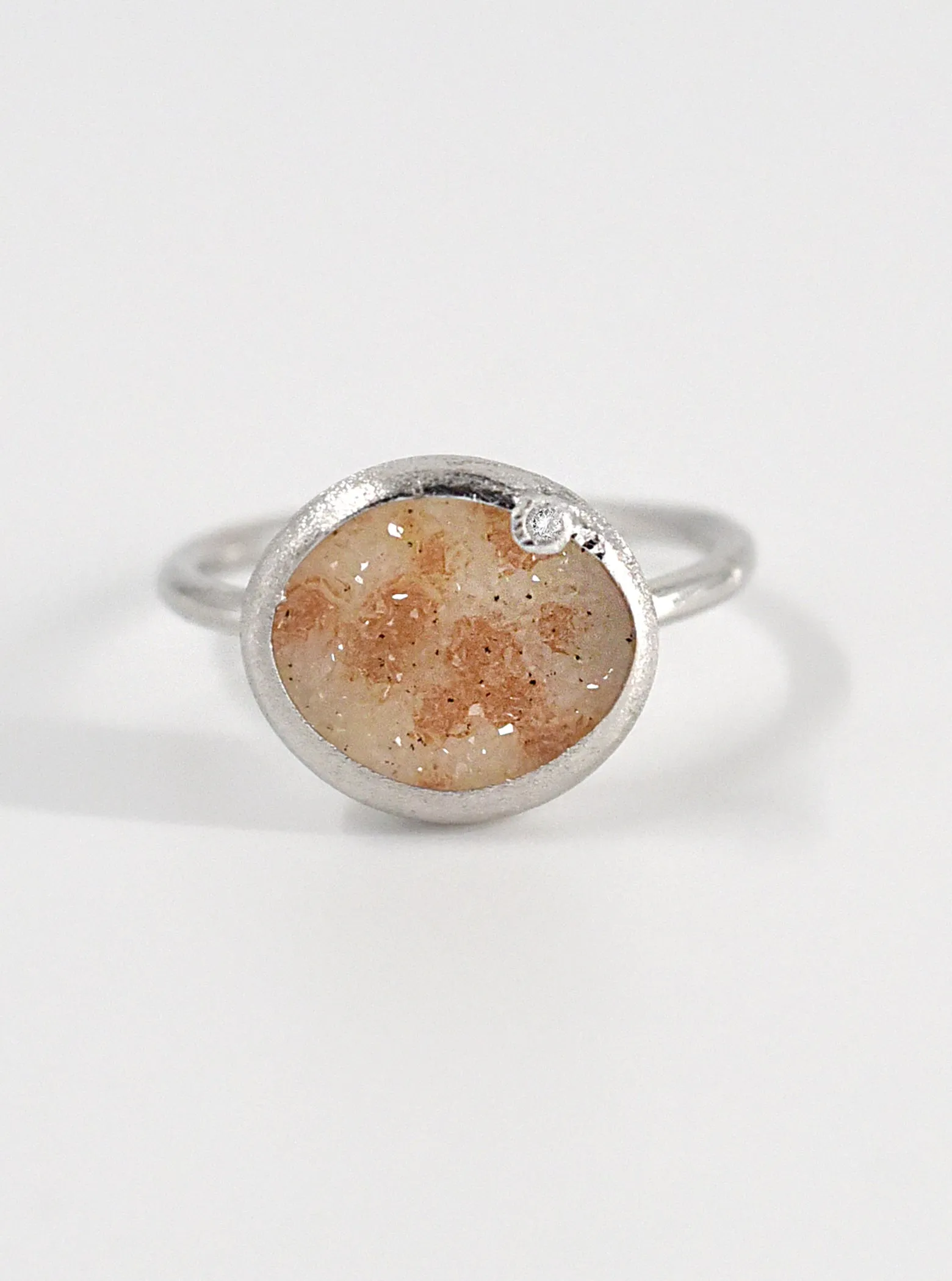 Shining Druzy Small Oval With Genuine Diamond Ring