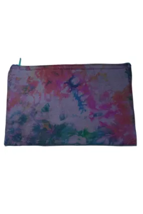 Silk Pouches with multi colored blues, purples, fuschias with aqua zipper