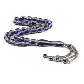 Silver Navy Blue Enameled Zircon Stone Tasbeeh