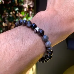 Silver Obsidian and Sterling Silver Skull Bracelet