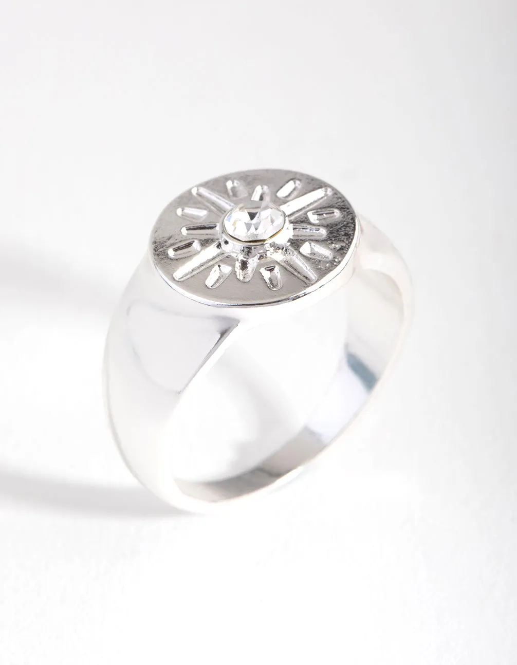 Silver Star & Crystal Signet Ring