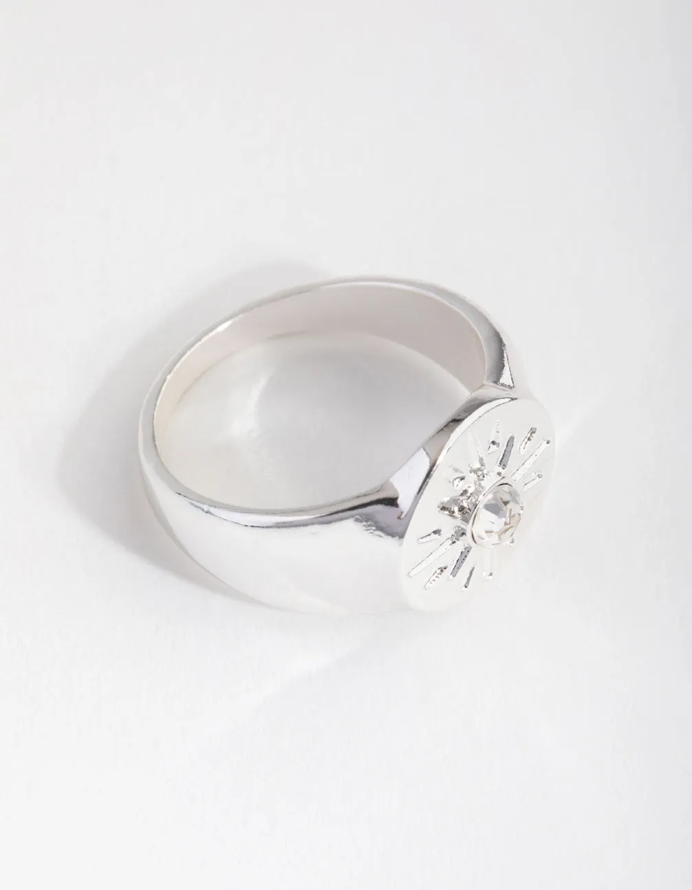 Silver Star & Crystal Signet Ring