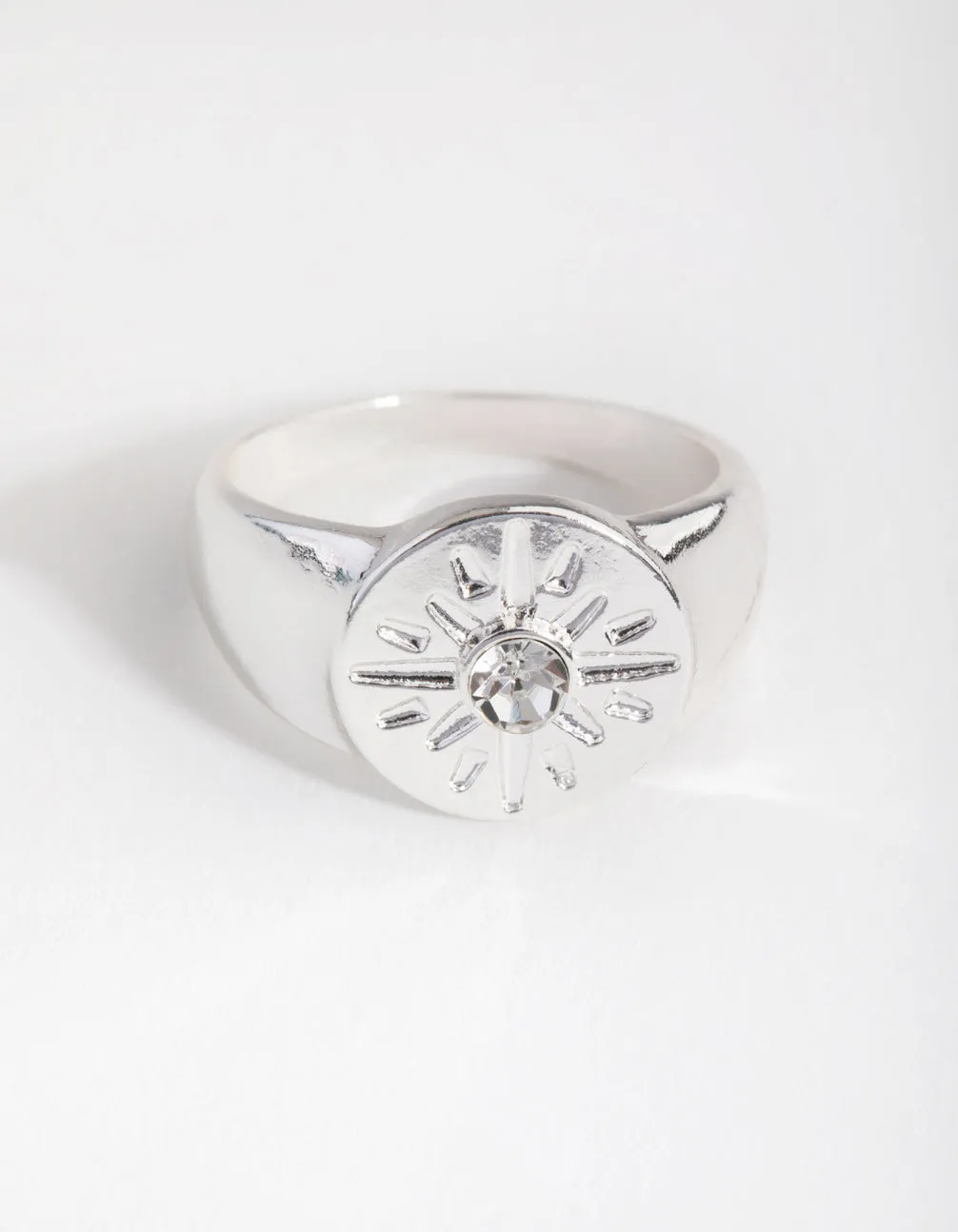 Silver Star & Crystal Signet Ring