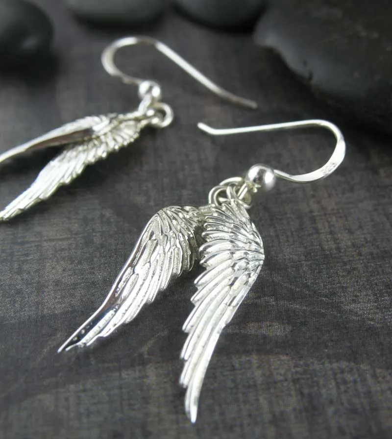 Slender Angel Wing Drop Earrings