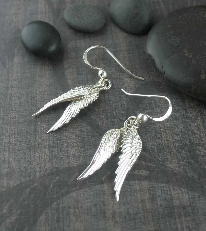 Slender Angel Wing Drop Earrings