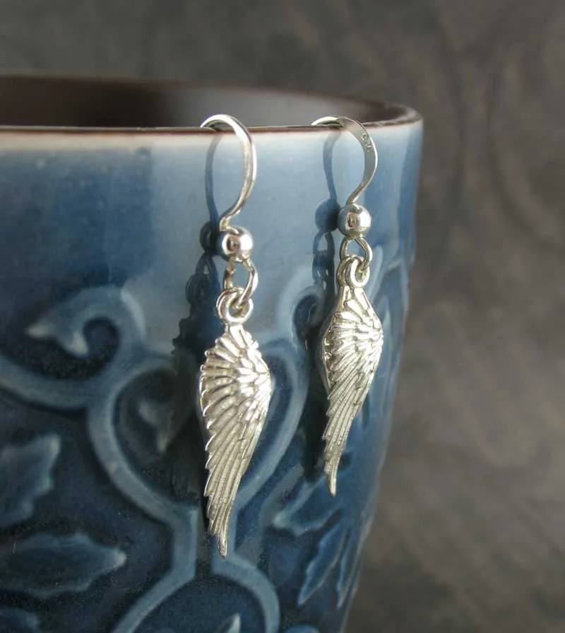 Slender Angel Wing Drop Earrings