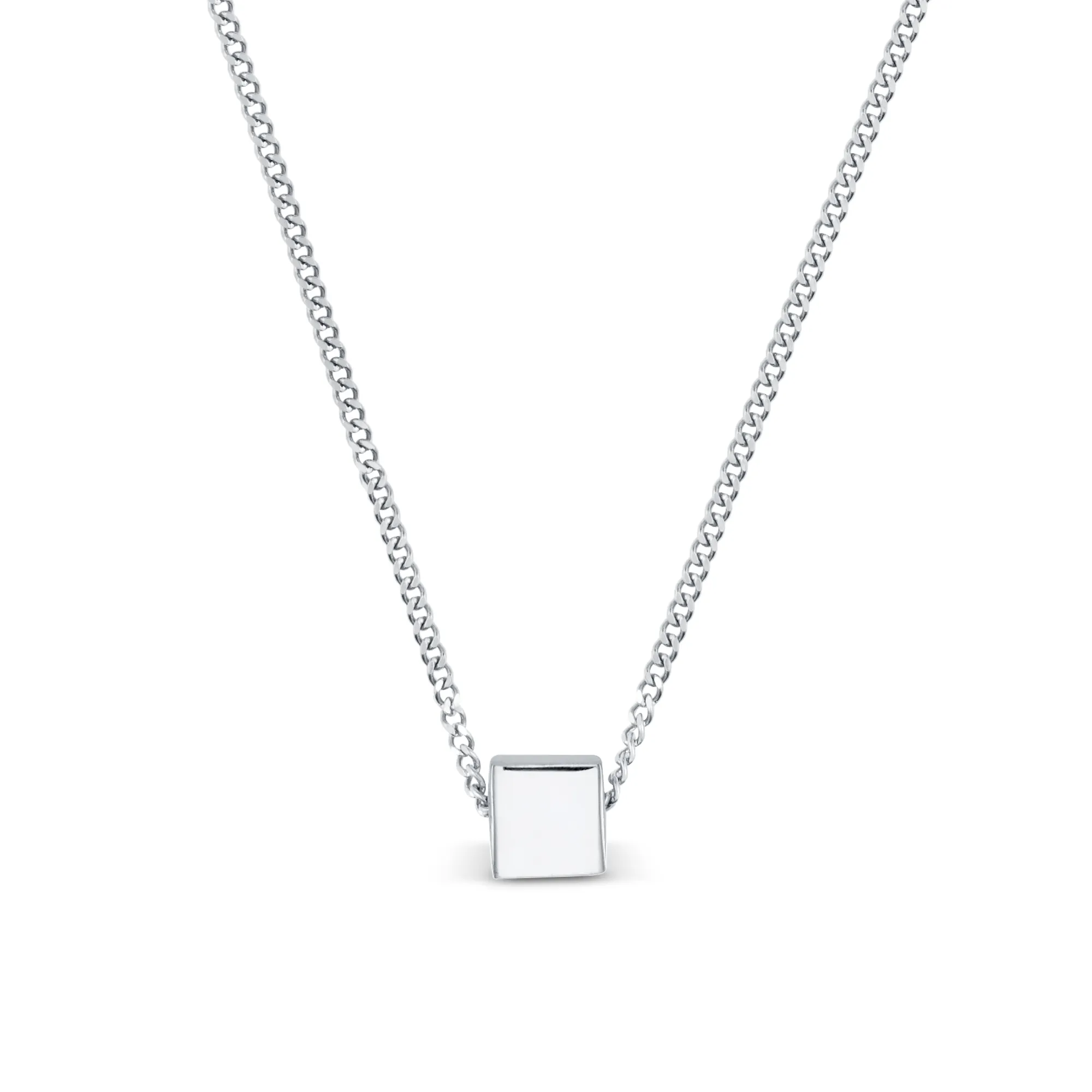 Solid Cube Threadthru Necklace - Silver