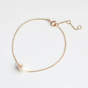 Solid Gold Single Pearl Chain Bracelet