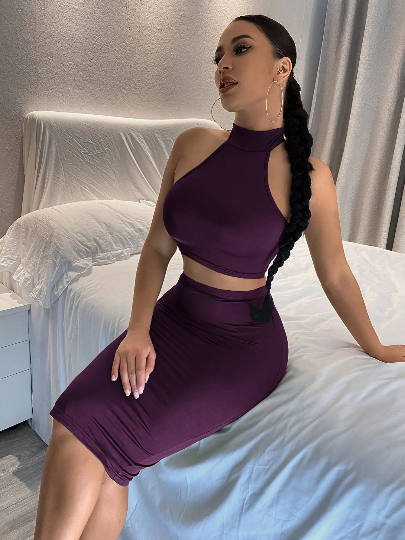 Solid Halter Top Pencil Skirt