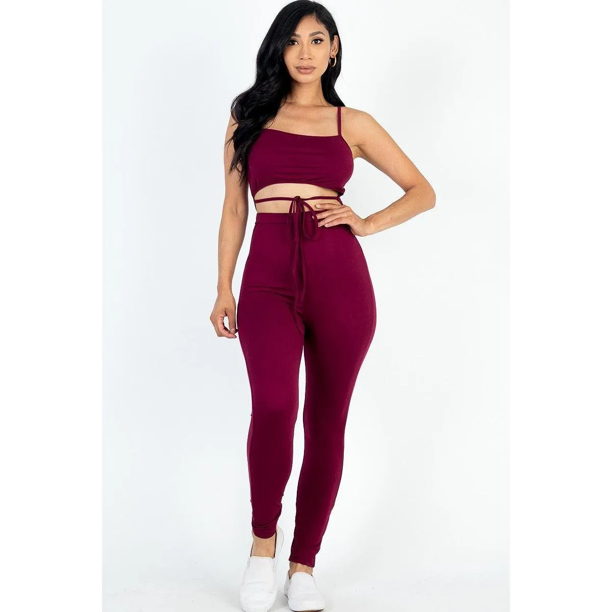 Solid Tie Front Cut Out Jumpsuit