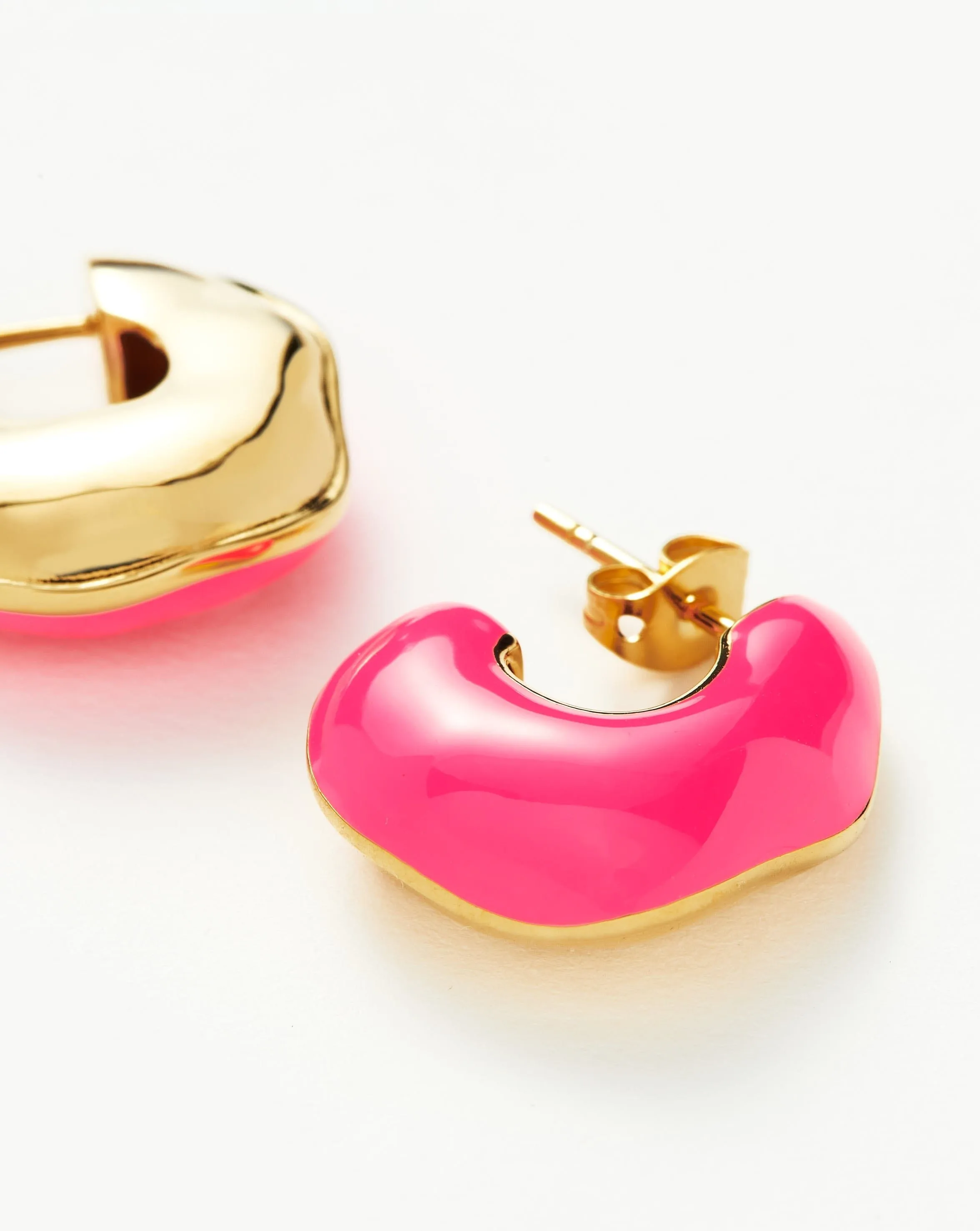 Squiggle Chubby Two Tone Enamel Hoop Earrings | 18ct Gold Plated, Hot Pink