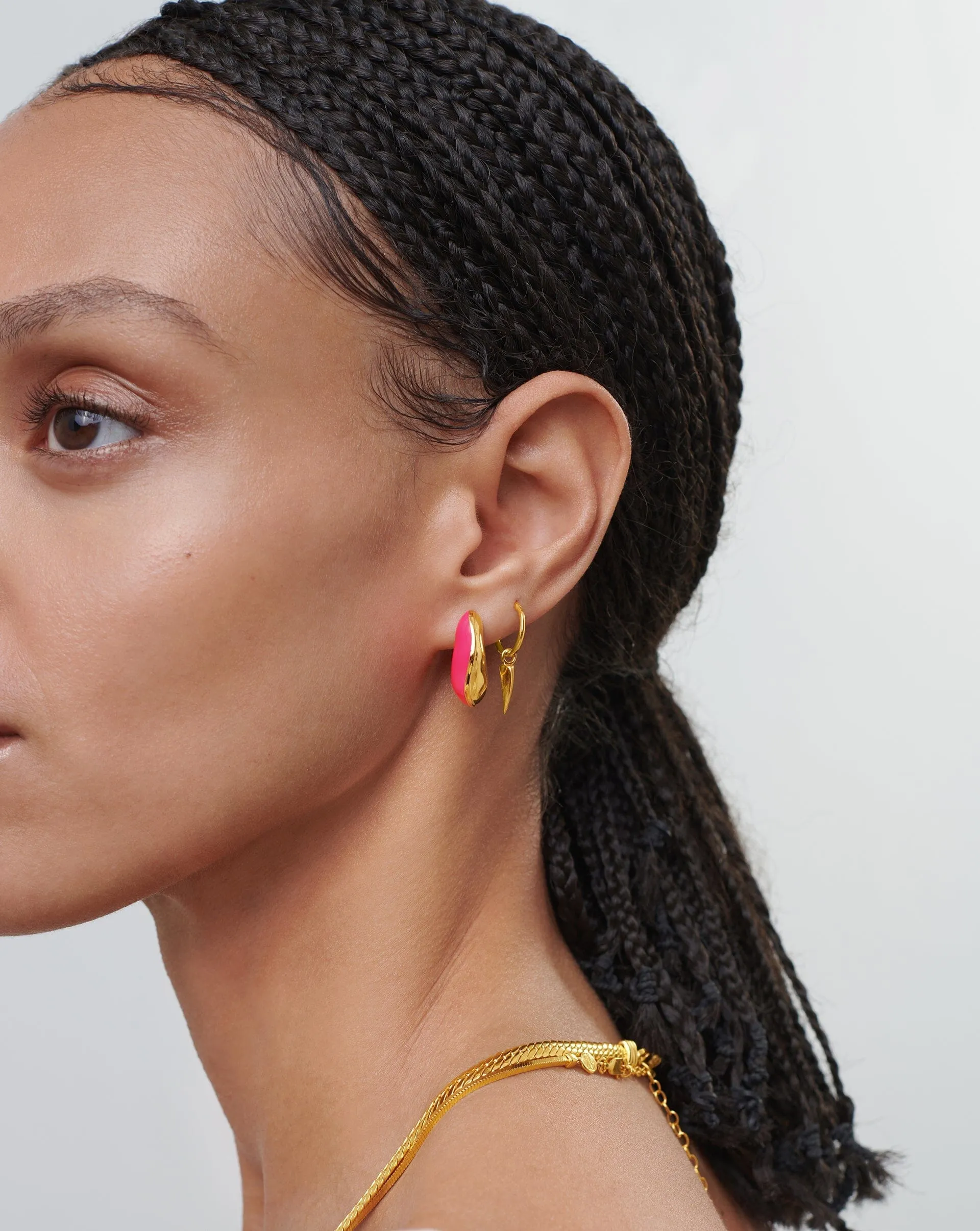 Squiggle Chubby Two Tone Enamel Hoop Earrings | 18ct Gold Plated, Hot Pink