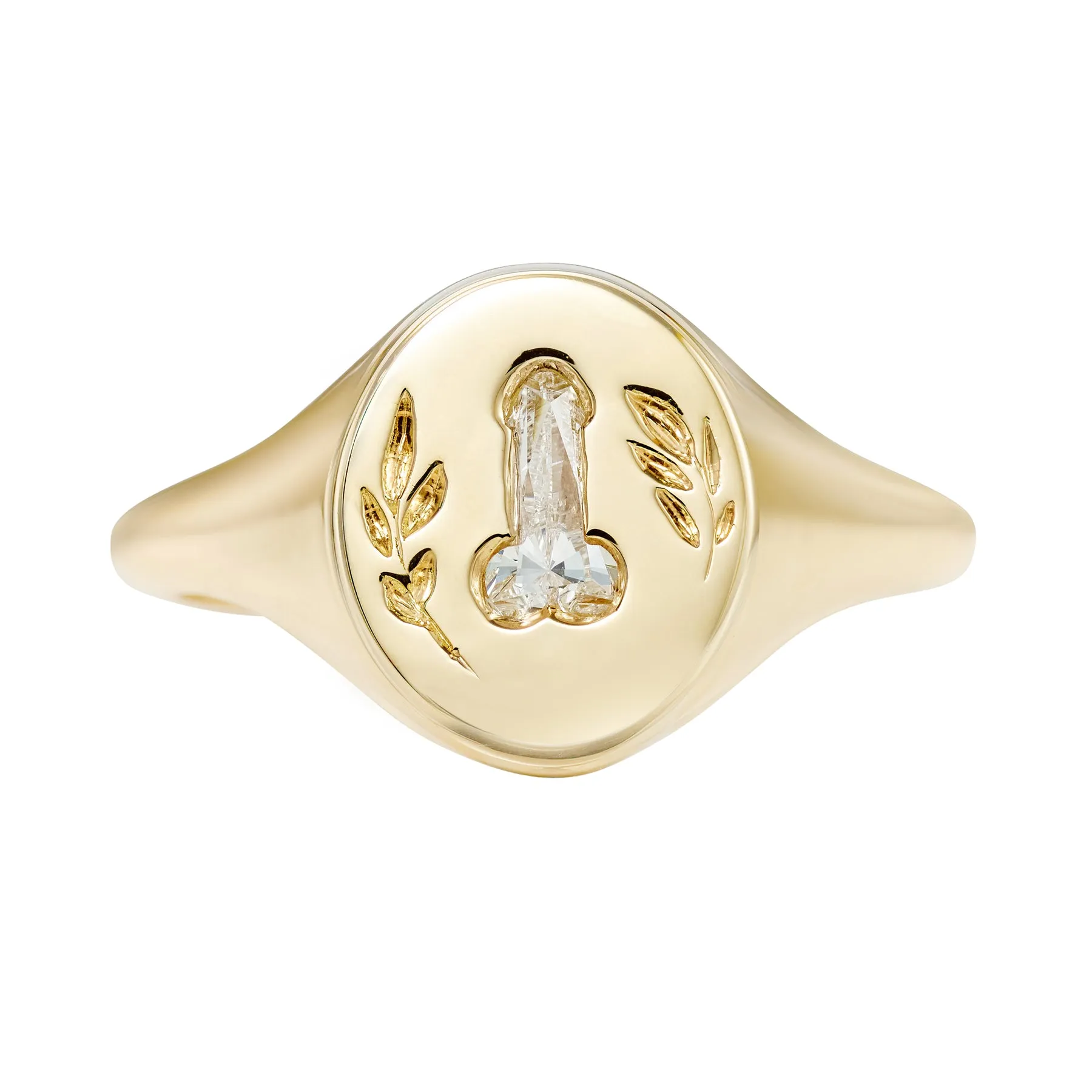 Statement Signet Ring with a F.U. Diamond and Hand Engraving