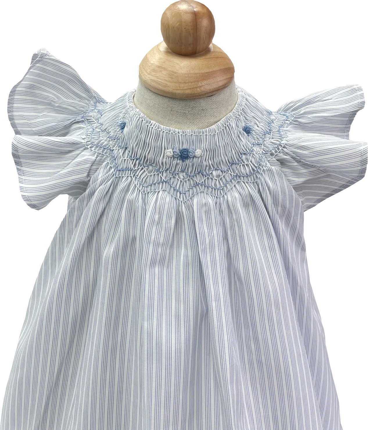 Tartine et Chocolat Blue Lavande Striped Embroidered Smocked Dress 6-9 Months