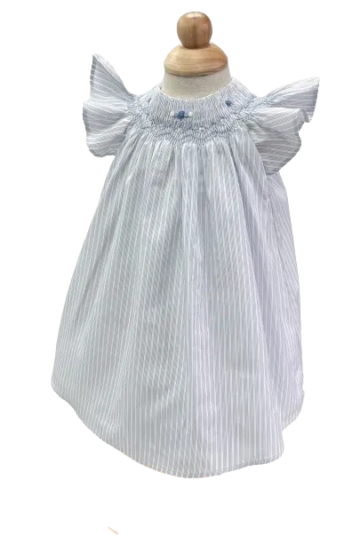 Tartine et Chocolat Blue Lavande Striped Embroidered Smocked Dress 6-9 Months