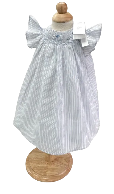 Tartine et Chocolat Blue Lavande Striped Embroidered Smocked Dress 6-9 Months