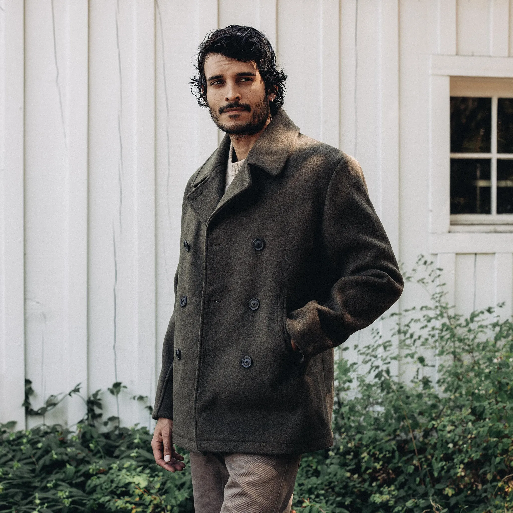 The Mariner Coat in Army Melton Wool