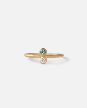 Toi et Moi / Blue Green Sapphire   Melee White Diamond Ring