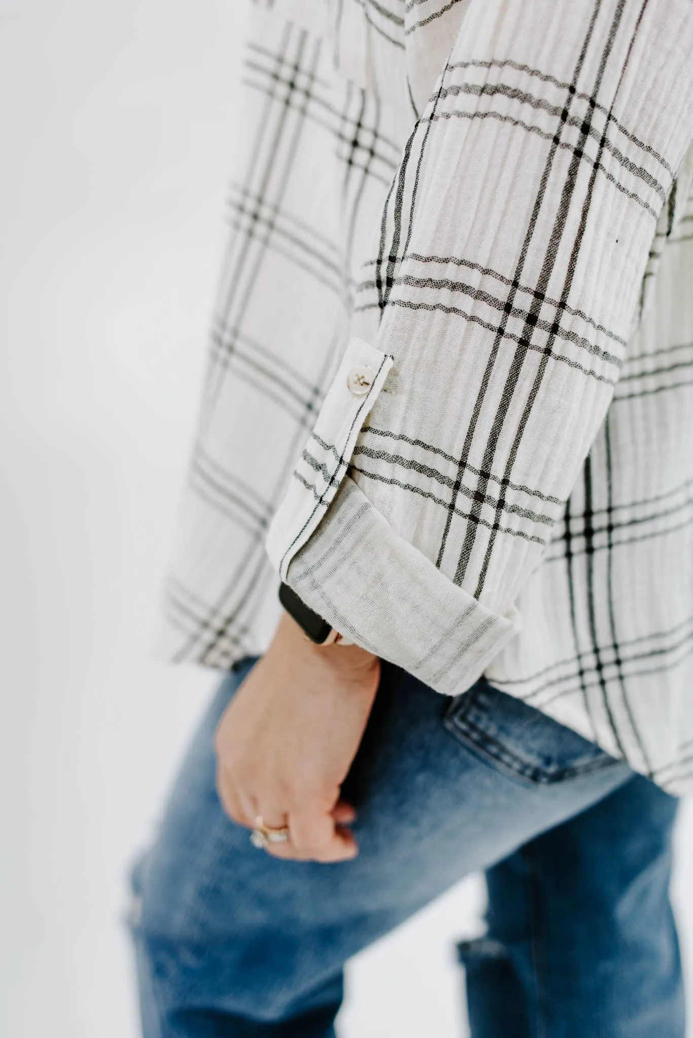 Too Good Oversized Plaid Top Black & White