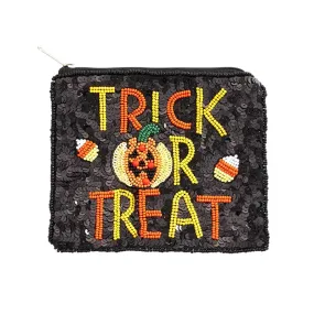 Trick Or Treat Pumpkin Sequin Beaded Halloween Mini Pouch Bag