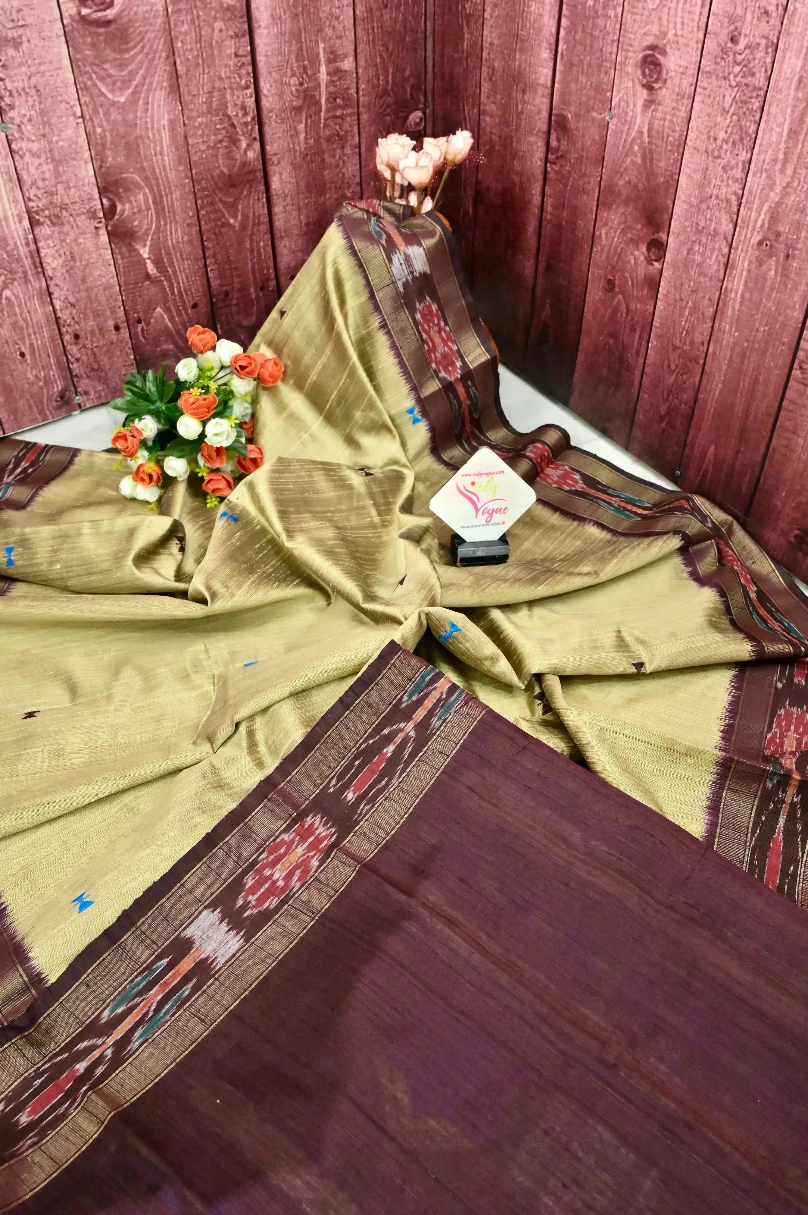 Tussar Color Pure Raw Silk with Sambalpuri Border and Dolabedi Pallu