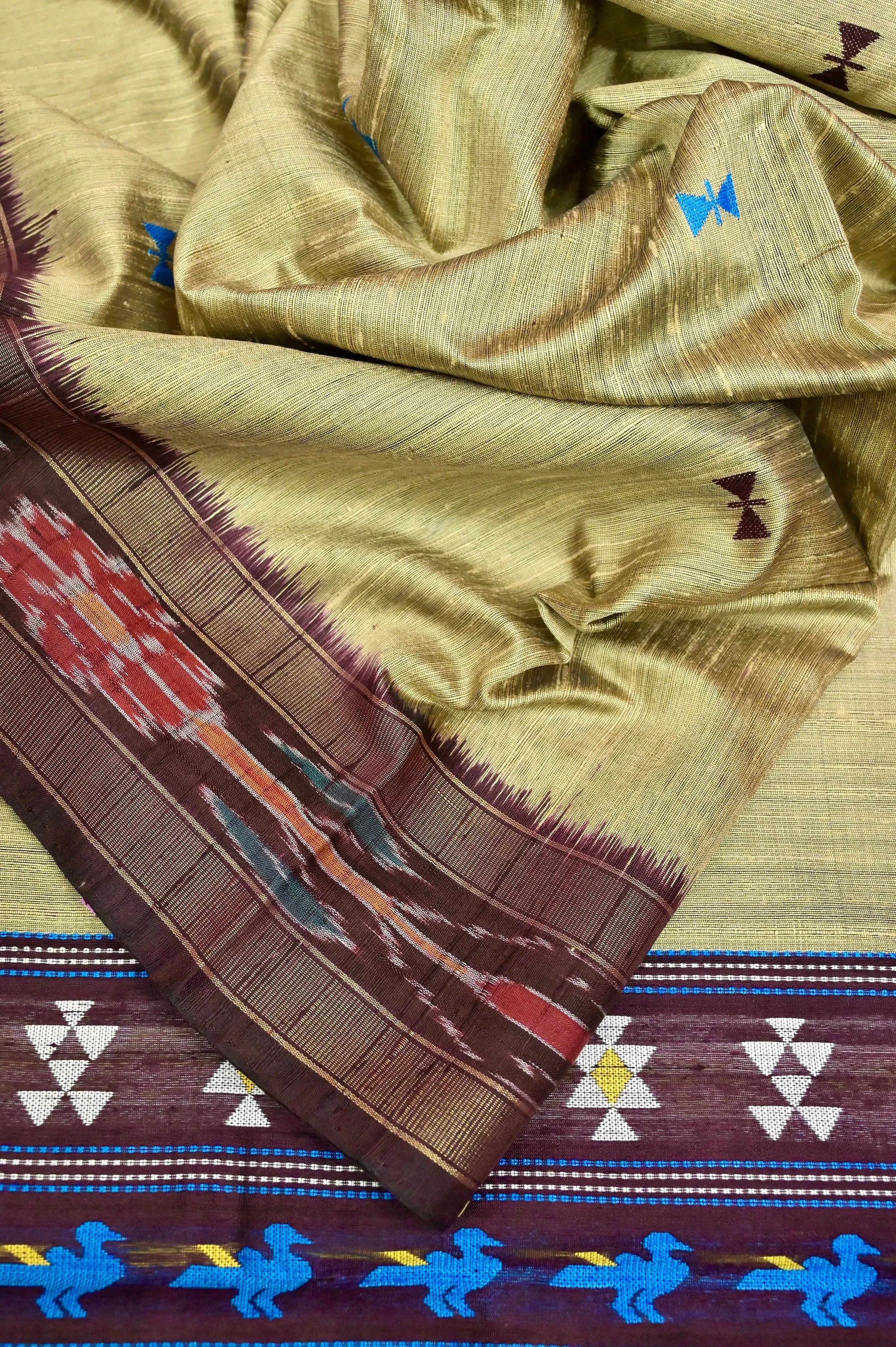 Tussar Color Pure Raw Silk with Sambalpuri Border and Dolabedi Pallu