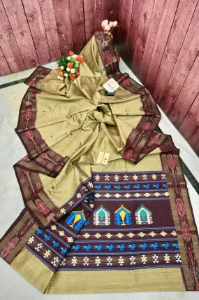 Tussar Color Pure Raw Silk with Sambalpuri Border and Dolabedi Pallu