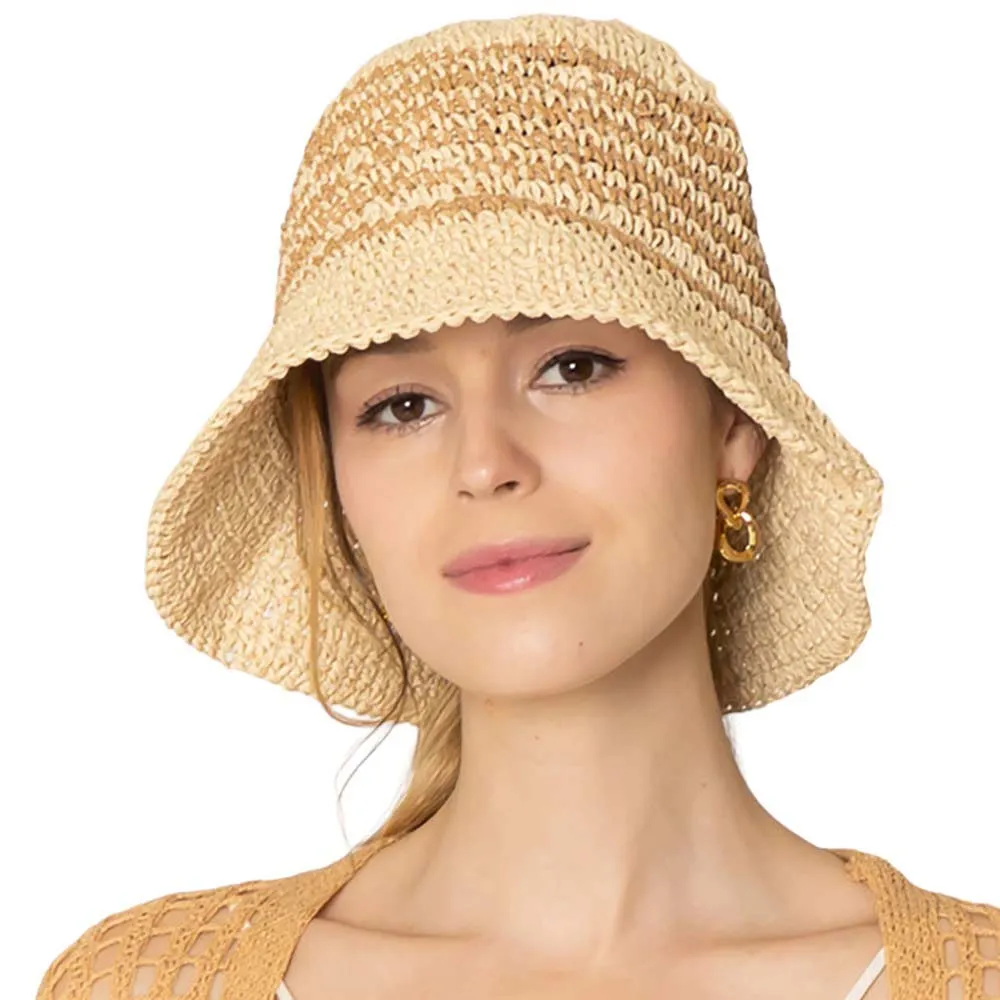 Two Tone Stripe Straw Bucket Hat