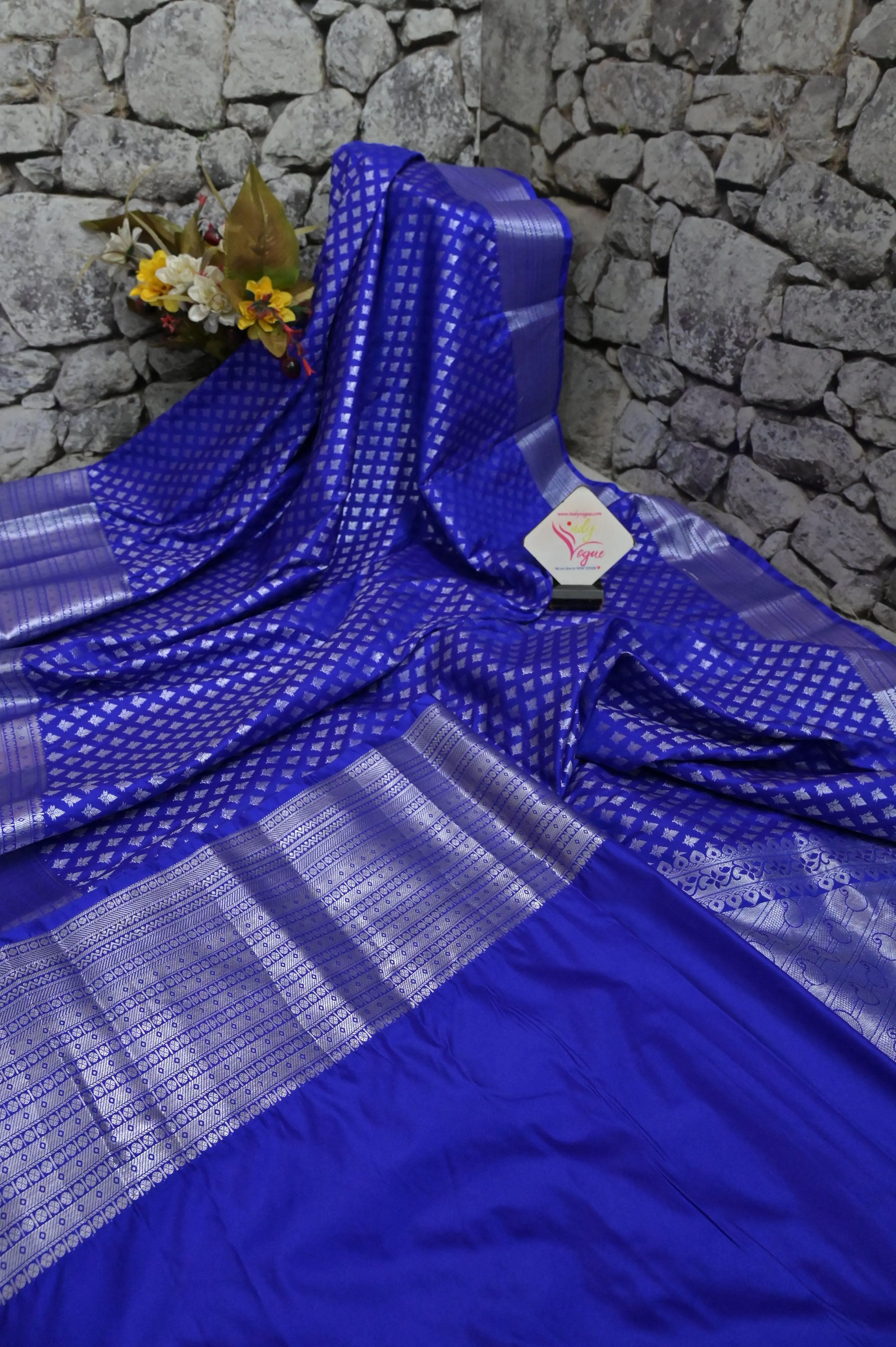 Ultramarine Blue Color South Silk Saree with Silver Zari Work