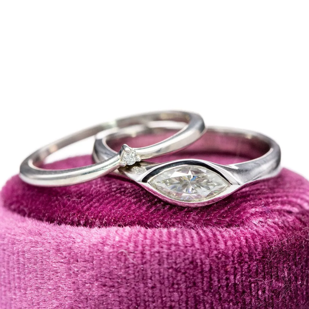 Vani Band - Tiny Diamond, Moissanite or Sapphire V-Shape Contoured Stacking Wedding Ring