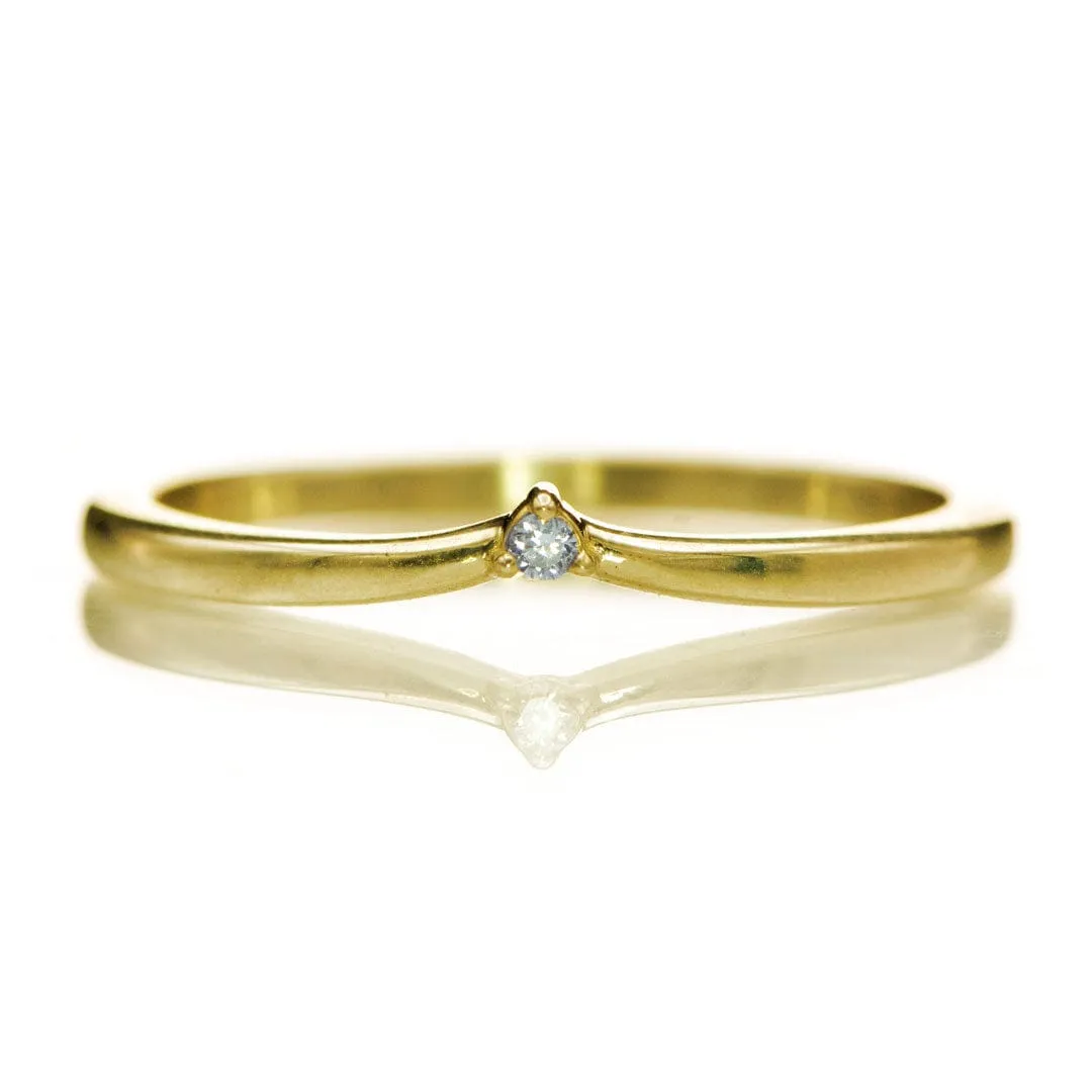 Vani Band - Tiny Diamond, Moissanite or Sapphire V-Shape Contoured Stacking Wedding Ring