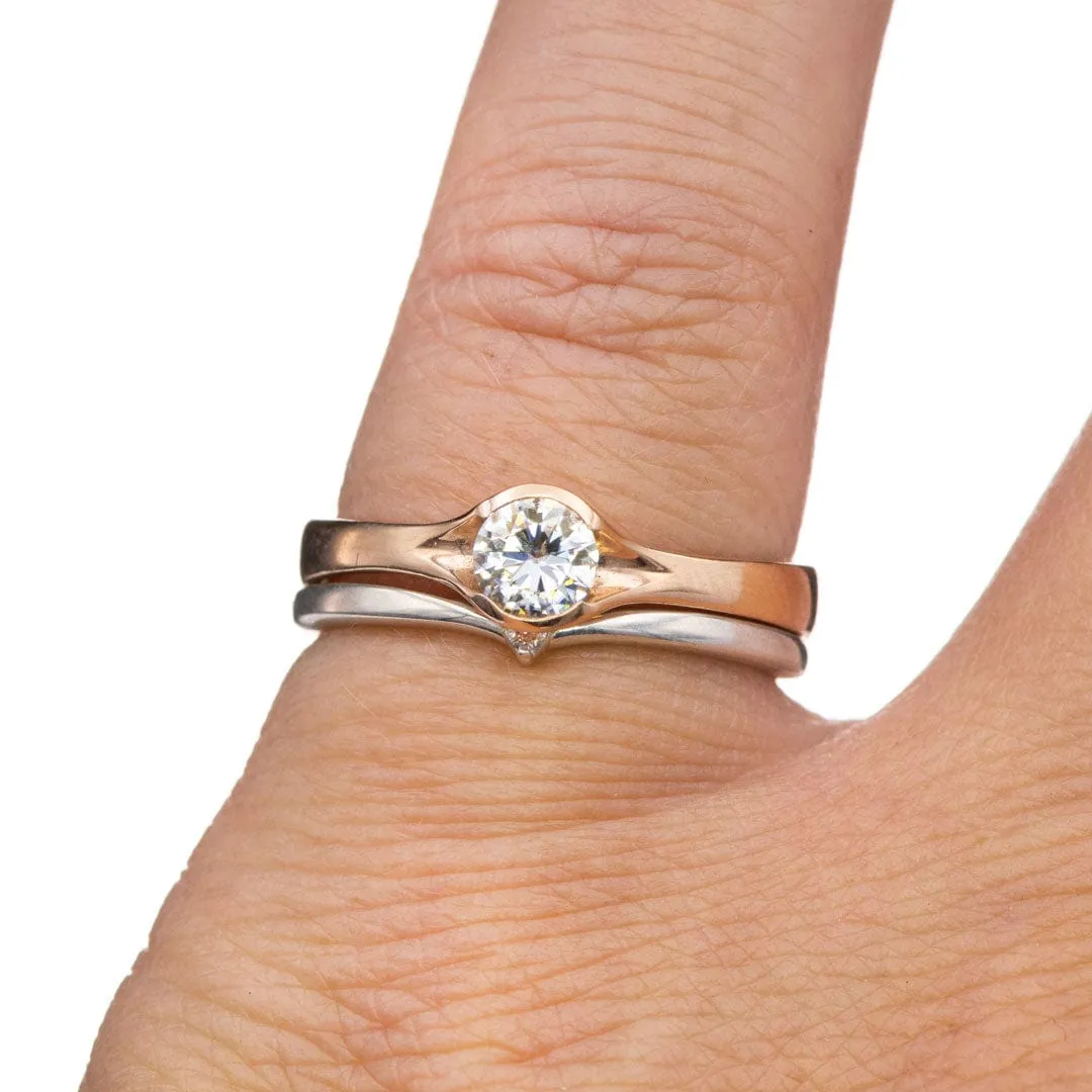 Vani Band - Tiny Diamond, Moissanite or Sapphire V-Shape Contoured Stacking Wedding Ring