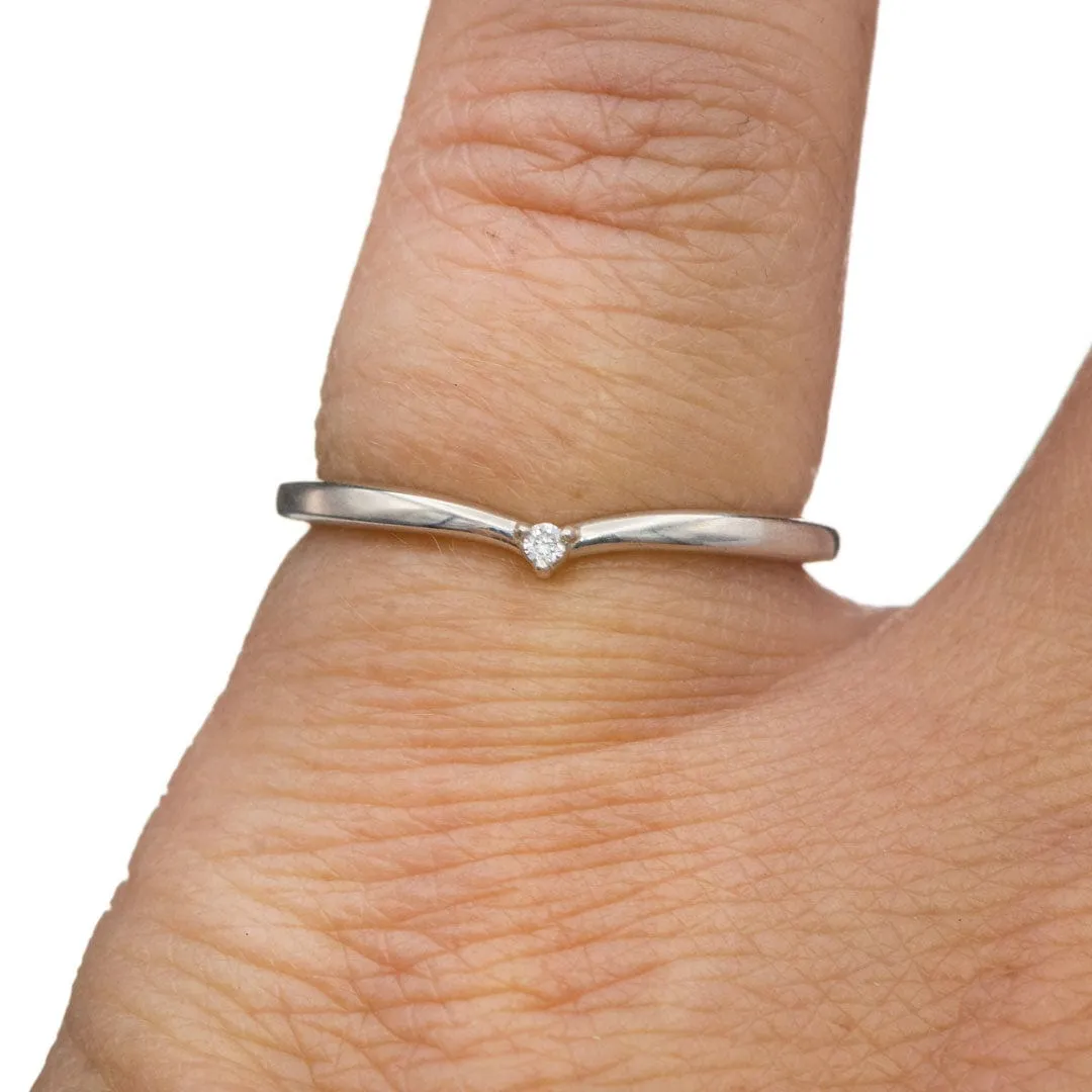 Vani Band - Tiny Diamond, Moissanite or Sapphire V-Shape Contoured Stacking Wedding Ring