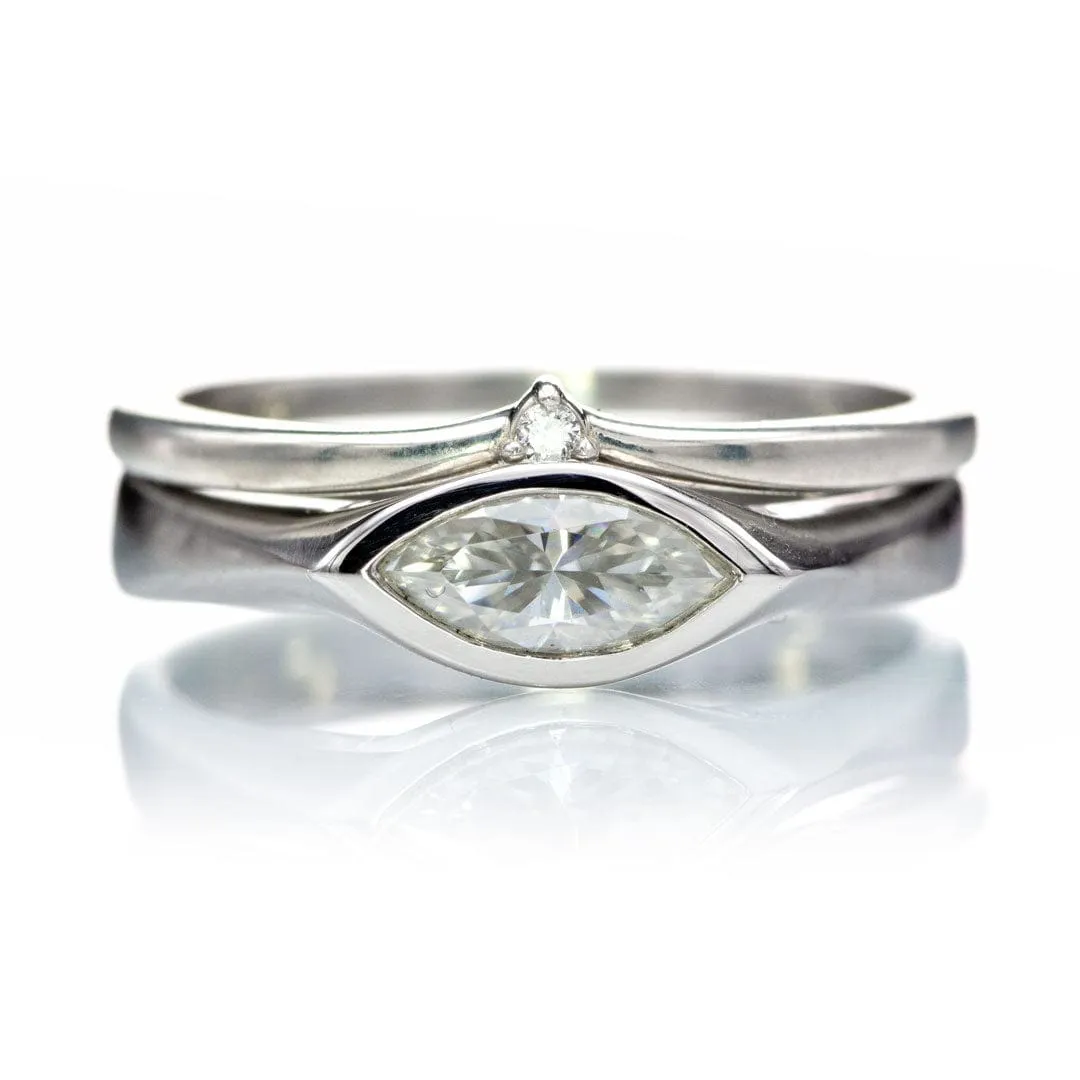 Vani Band - Tiny Diamond, Moissanite or Sapphire V-Shape Contoured Stacking Wedding Ring