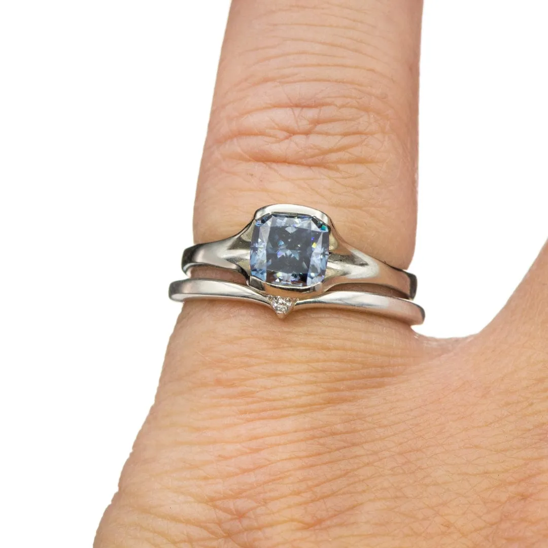 Vani Band - Tiny Diamond, Moissanite or Sapphire V-Shape Contoured Stacking Wedding Ring