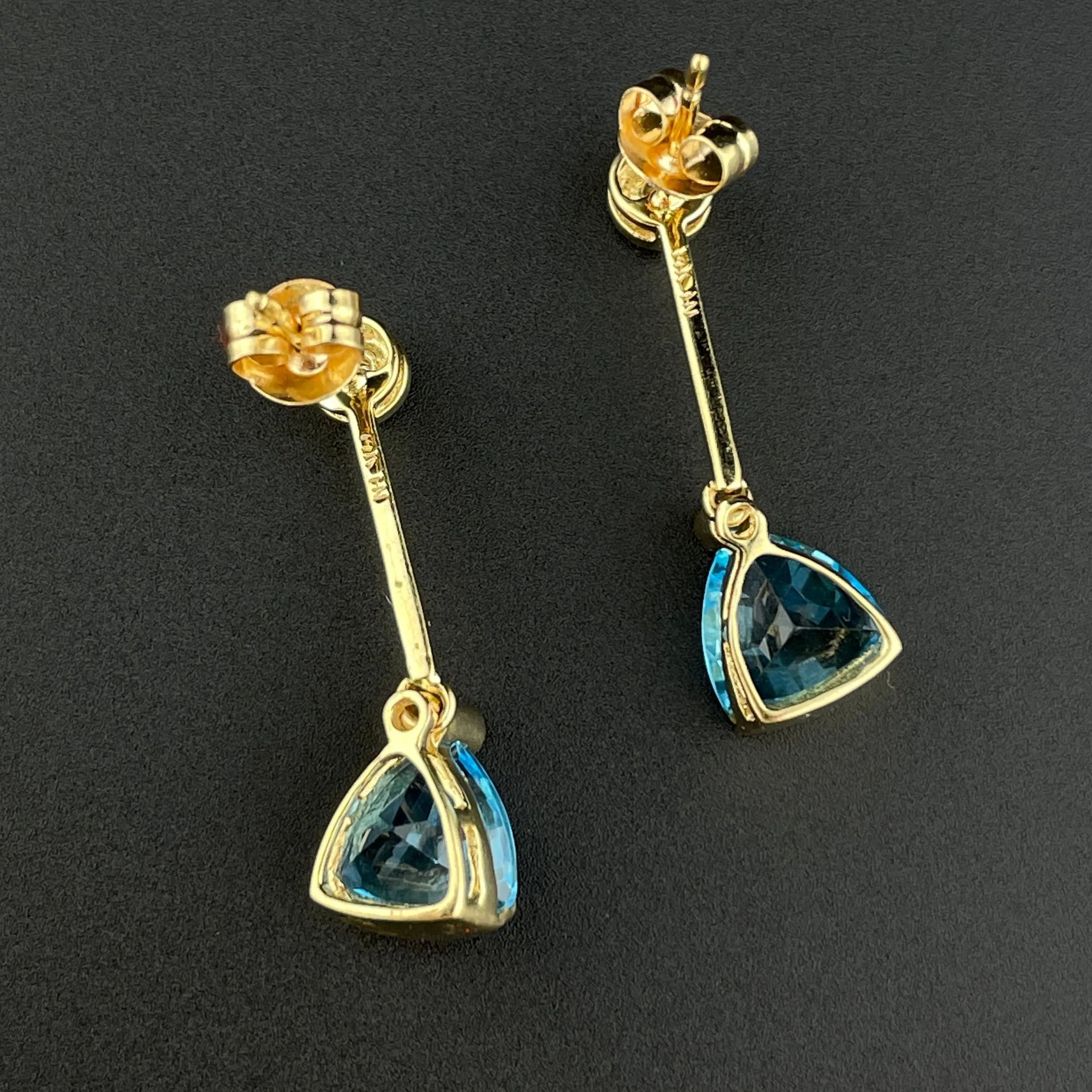 Vintage 14K Gold Diamond Stud Blue Topaz Drop Earrings