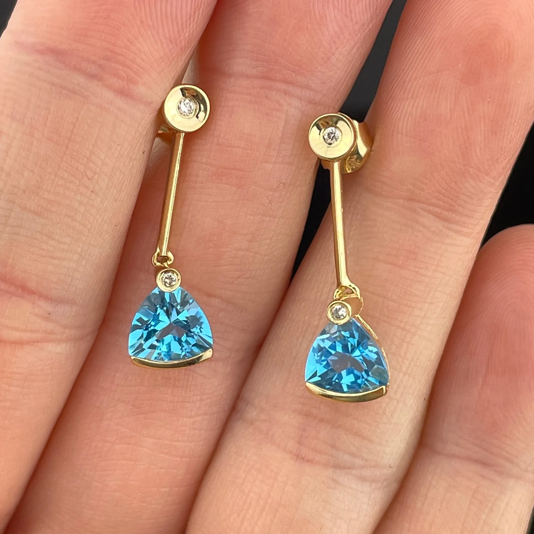 Vintage 14K Gold Diamond Stud Blue Topaz Drop Earrings